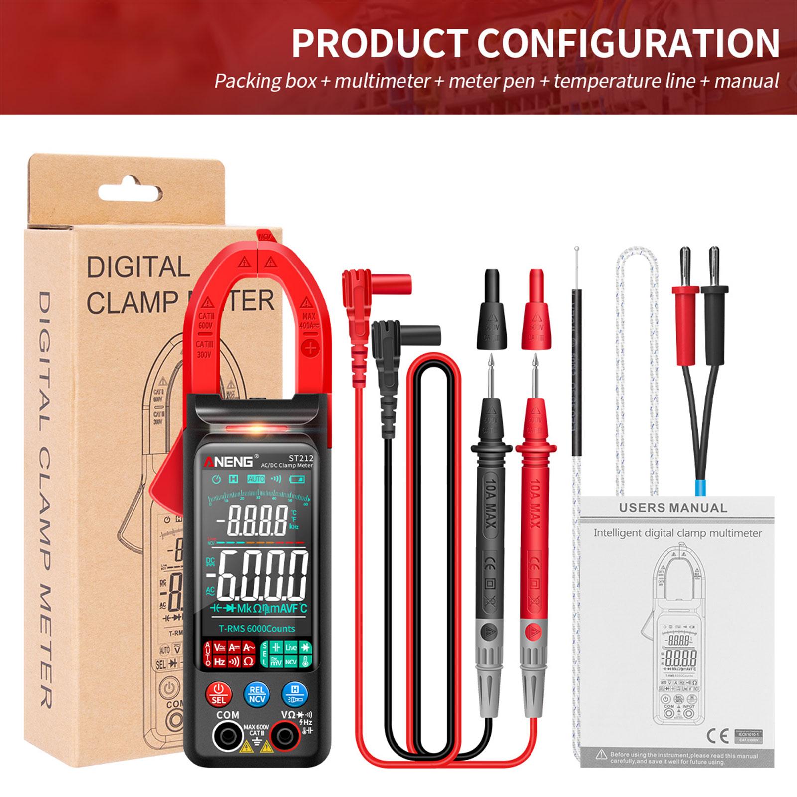 Handheld Clamp Meter Multimeter Digital Voltage Current Tester LCD Screen Red