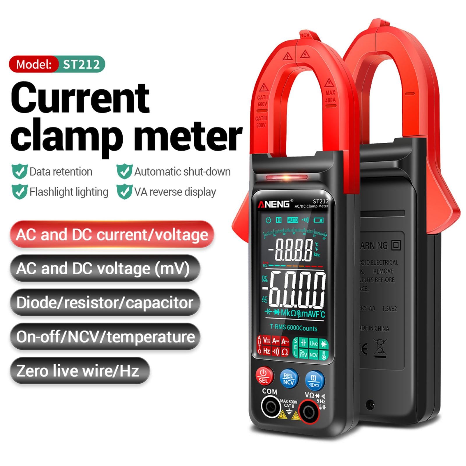 Handheld Clamp Meter Multimeter Digital Voltage Current Tester LCD Screen Red