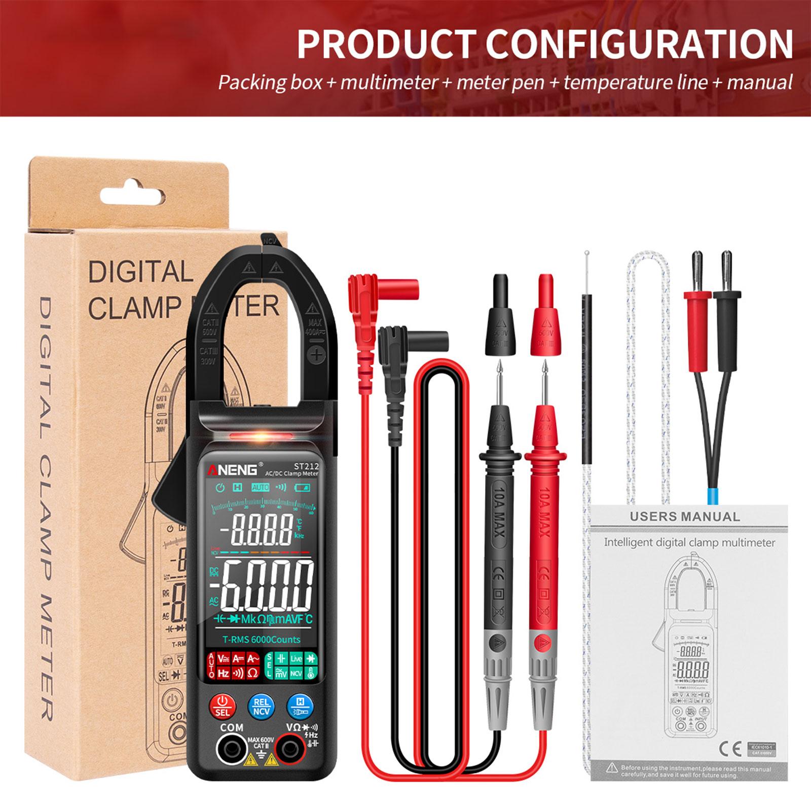 Handheld Clamp Meter Multimeter Digital Voltage Current Tester LCD Screen Black