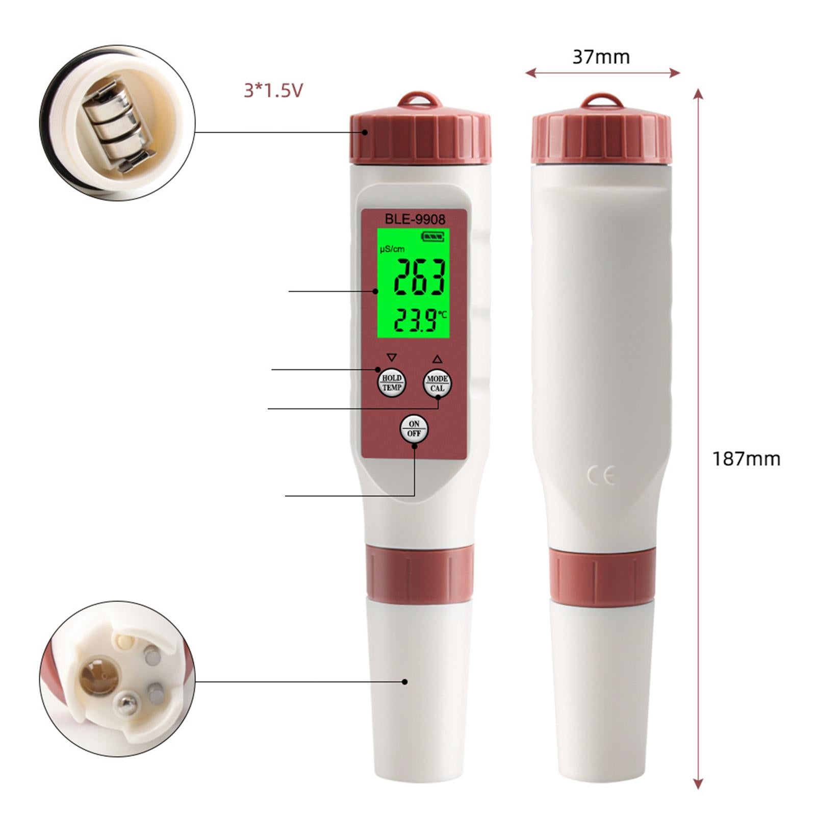 4 in 1 Water Detector PH TDS Meter Temp 1.5V Tds 0.05PH W/ Backlit for Lab
