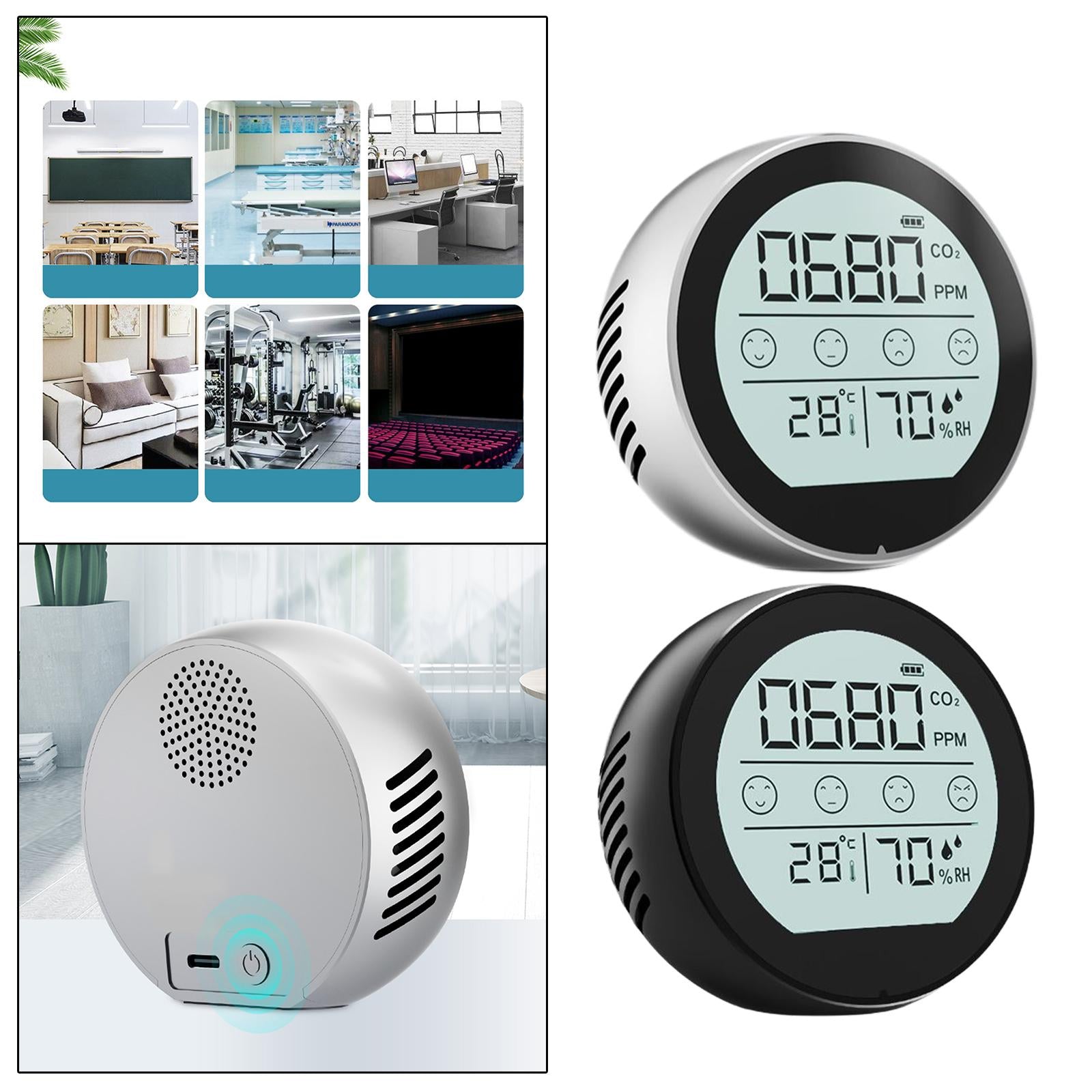 CO2 Meter Temperature Humidity Monitor Indoor CO2 Alarm for School Workplace Black