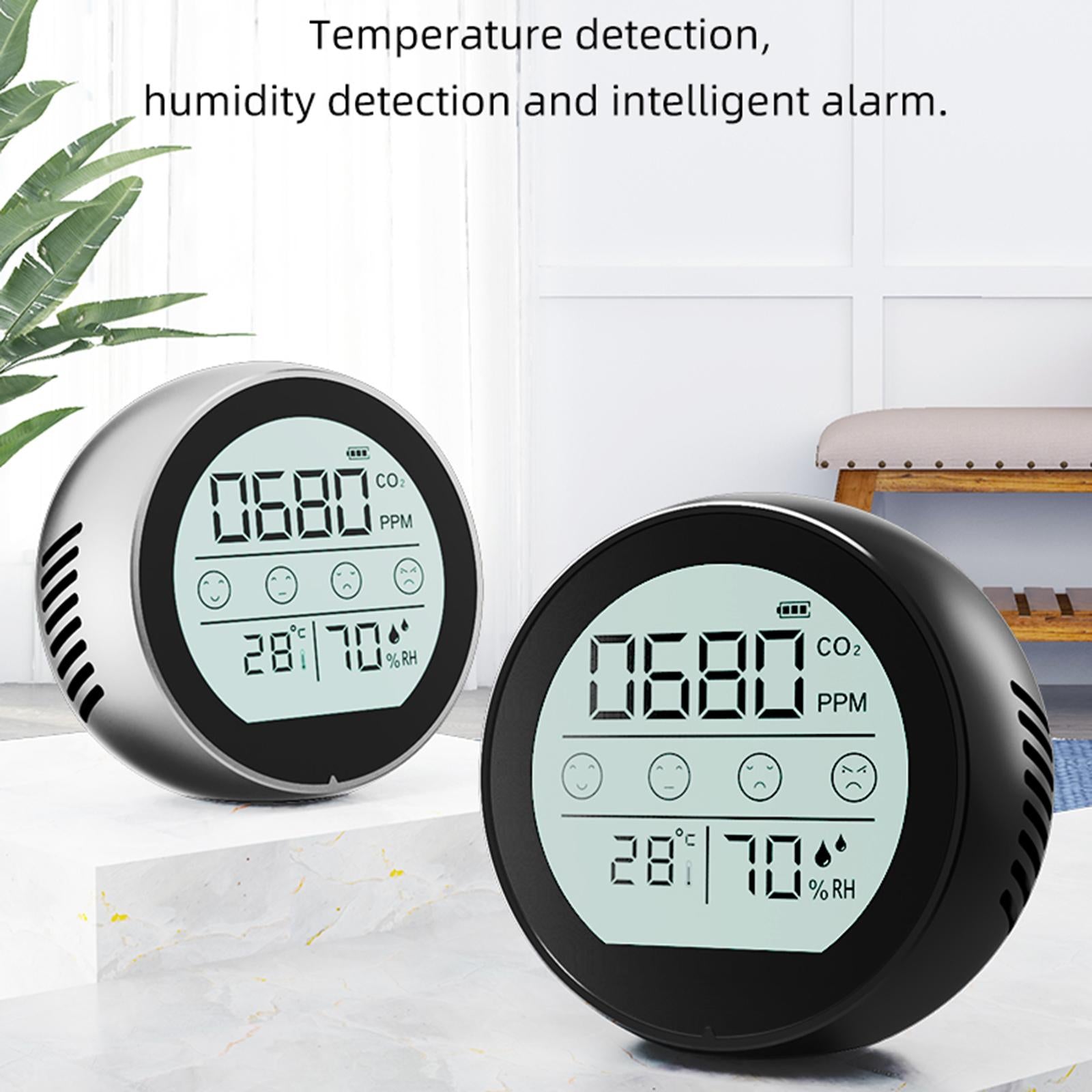 CO2 Meter Temperature Humidity Monitor Indoor CO2 Alarm for School Workplace Black