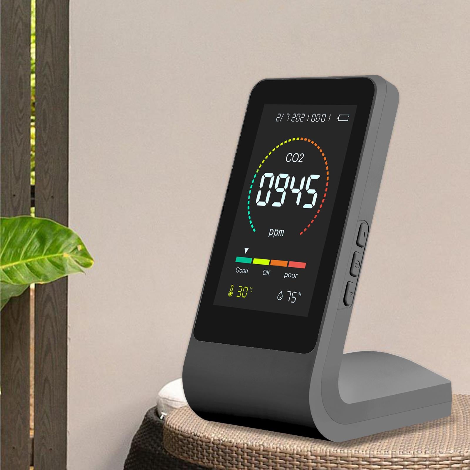 Multifunctional Air Quality Monitor CO2 Detector for Home Office  Black