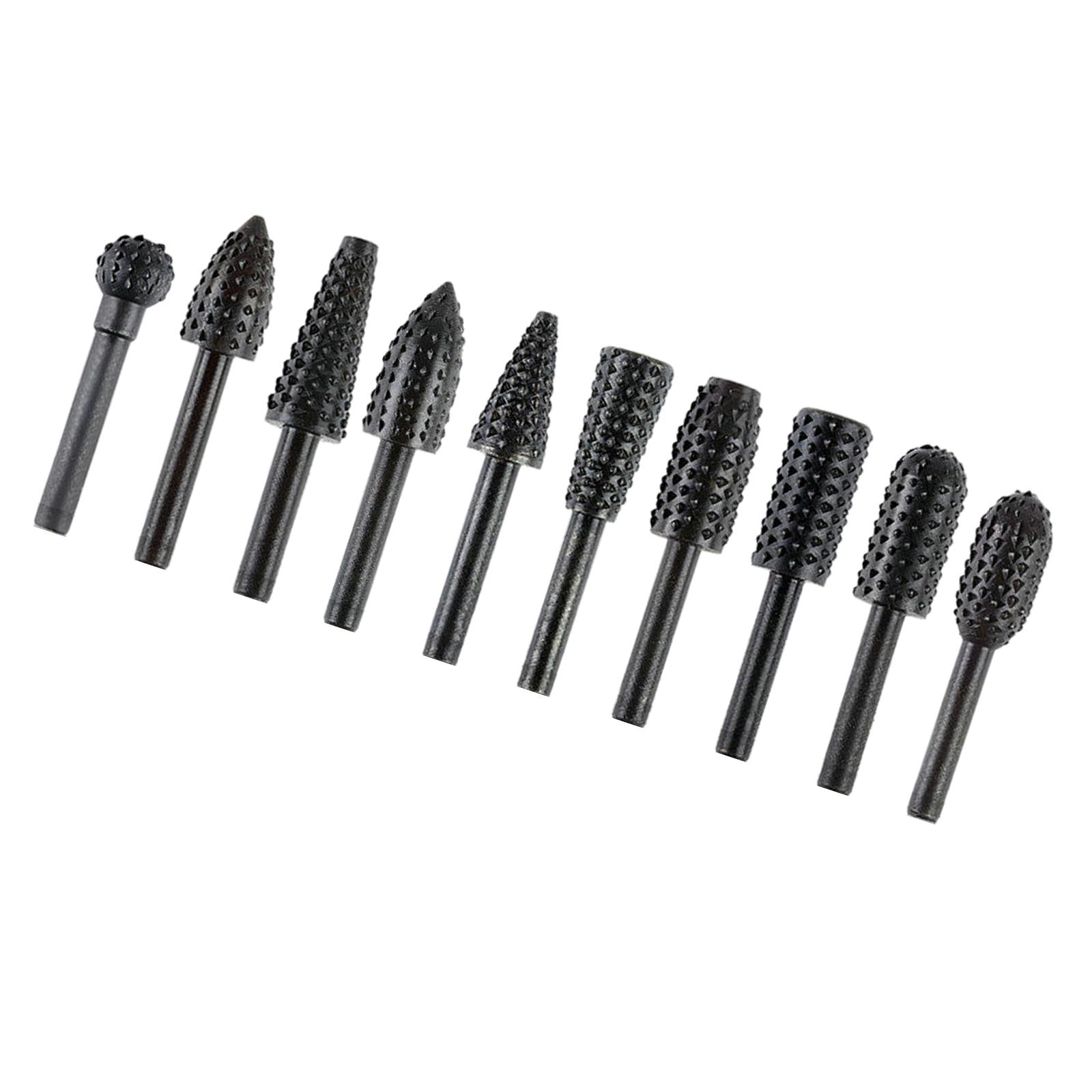 10x Steel Rotary Burr Set Rotary Drill Shank Drill Set for Metal Craving