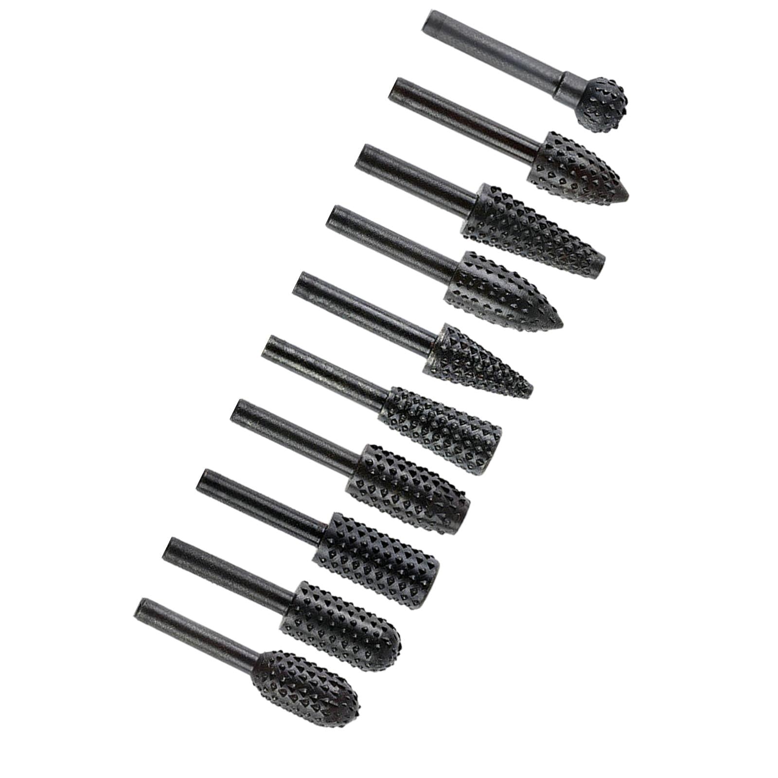 10x Steel Rotary Burr Set Rotary Drill Shank Drill Set for Metal Craving