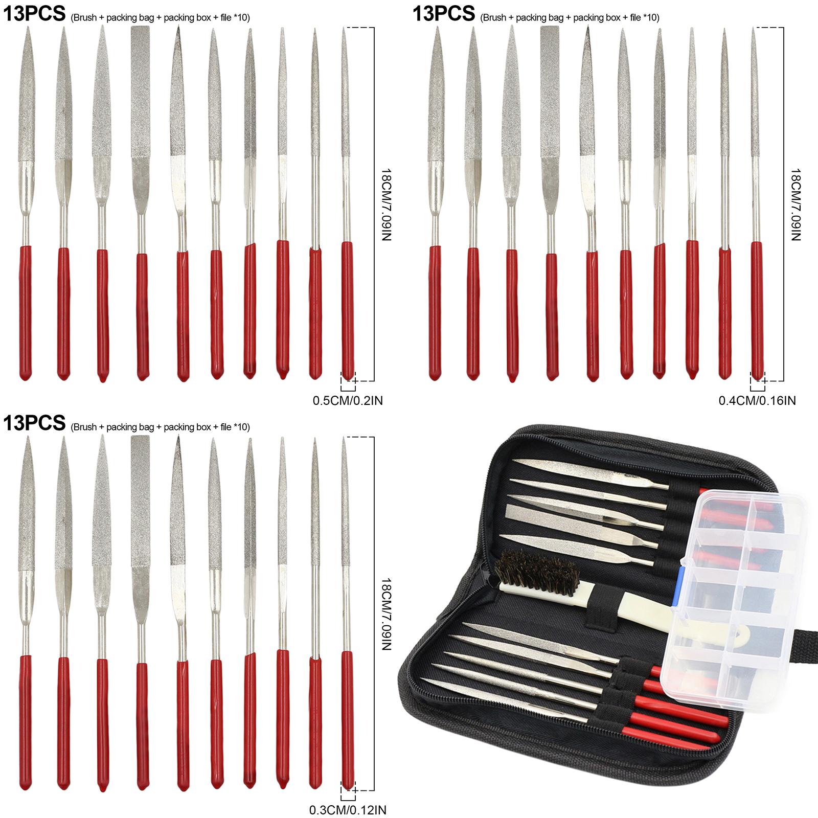13pcs Mini Diamond Needle File Set for Ceramics Tile Glass 5x180mm