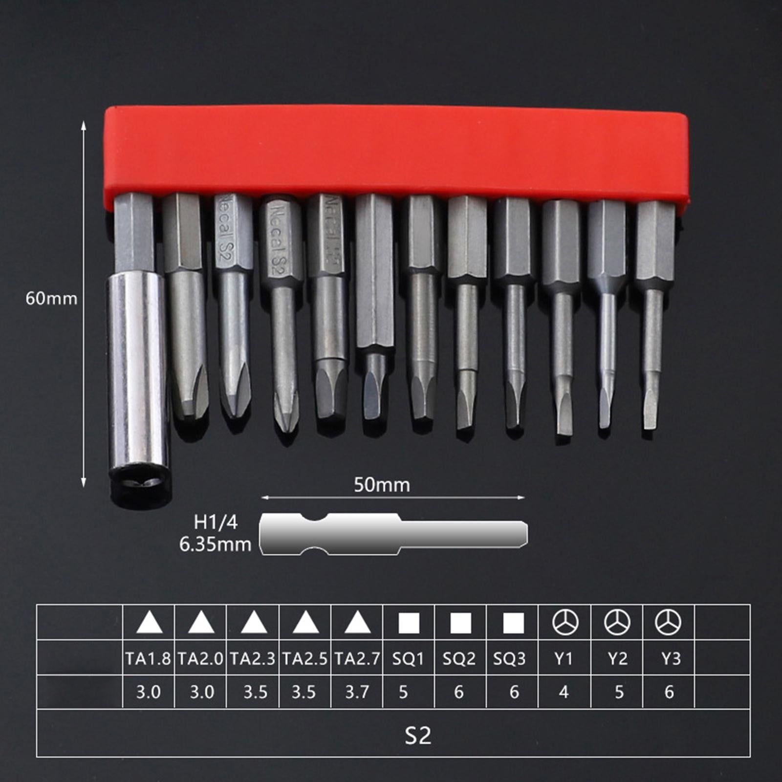 12x Magnetic Screwdriver Bit Set 1/4 inch Hex Shank for Computer Watch 50mm Triangle