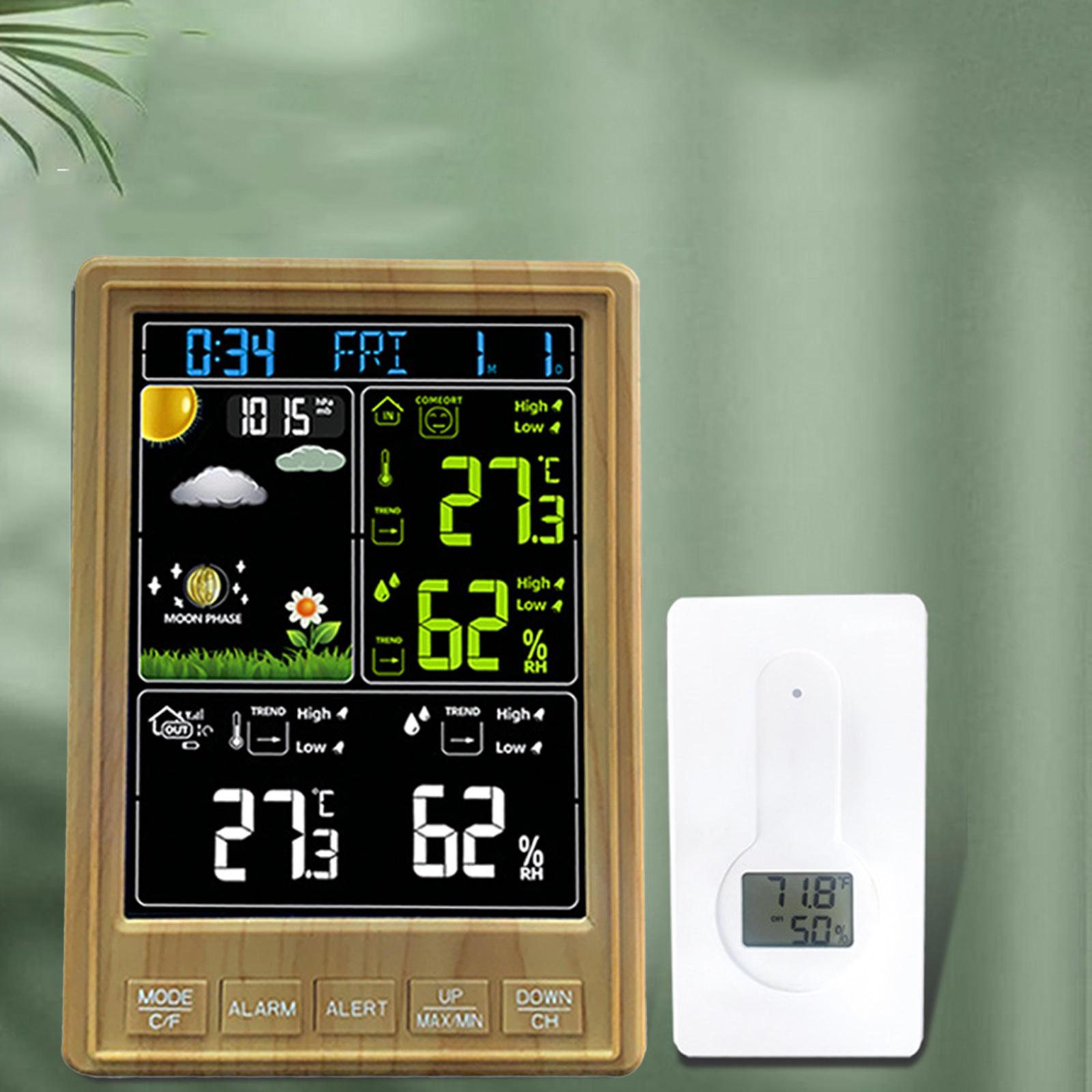Digital Thermometer Hygrometer Weather Station Alarm Clock  Wood