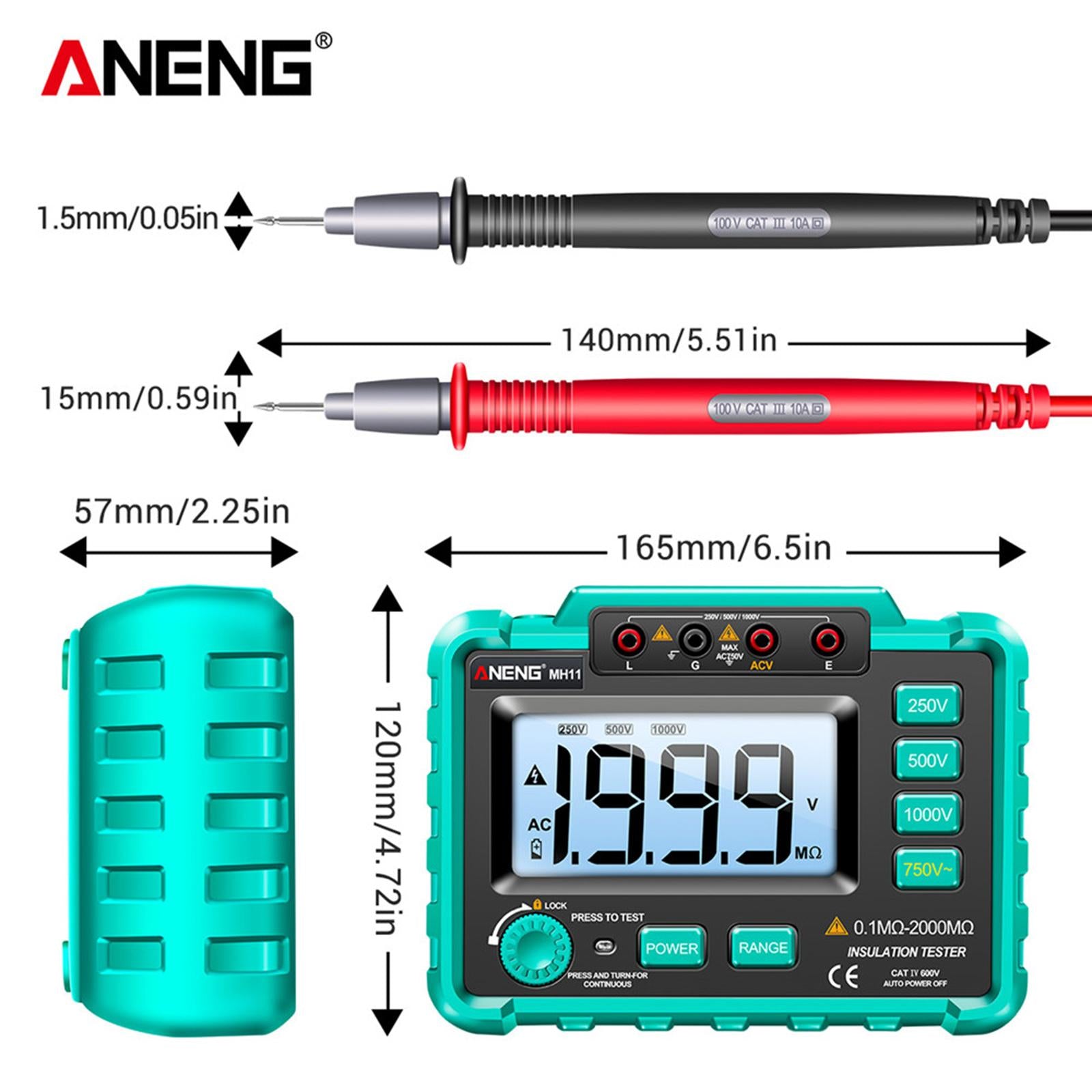 Digital Megohmmeter Meters 250/500/1000V Detector for Duty Cycle Diode Test Green