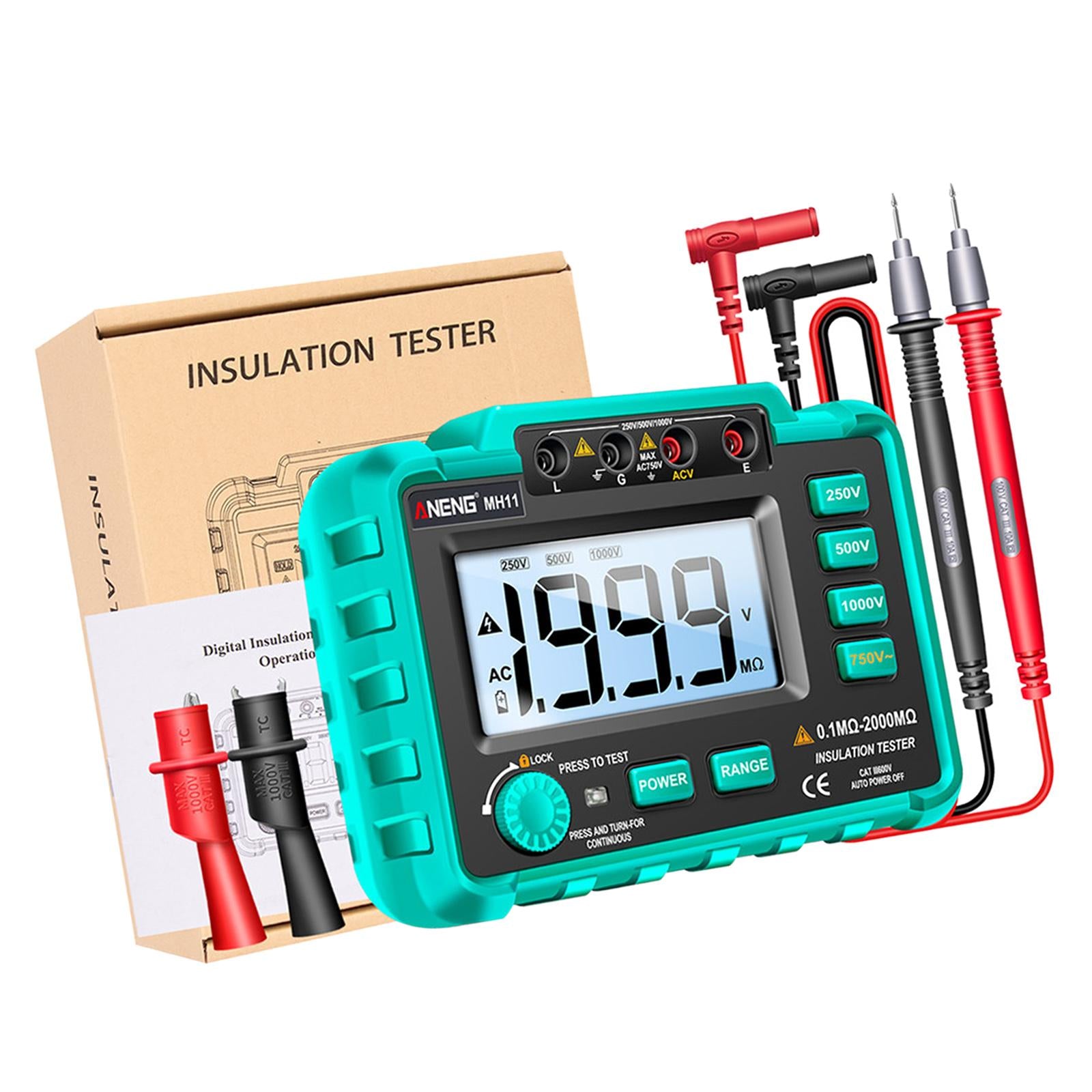 Digital Megohmmeter Meters 250/500/1000V Detector for Duty Cycle Diode Test Green