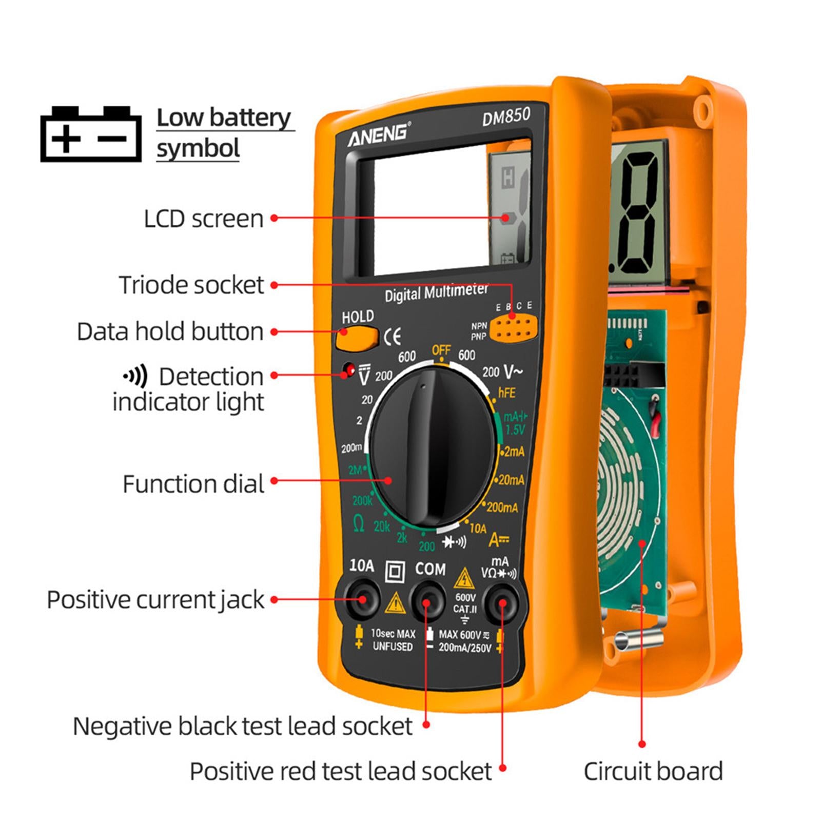 Portable Digital Multimeter Data Retention Backlight Detector for DC Current Orange