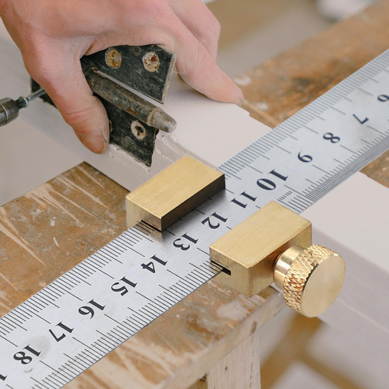 Stainless Steel Ruler w/ Limit Block for Engineering  Measuring Tools Copper