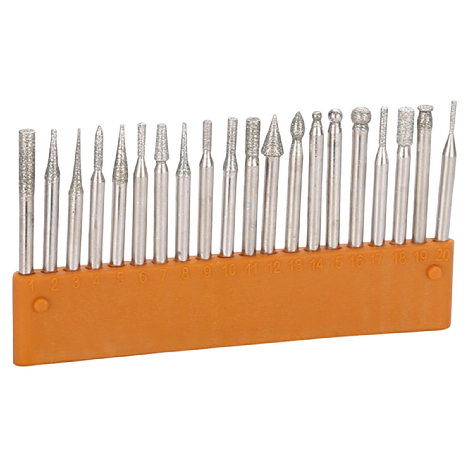 20Pc Diamond Grinding Burr Drill Bit Mix Set 3mm Shank Deburring Rotary Tool
