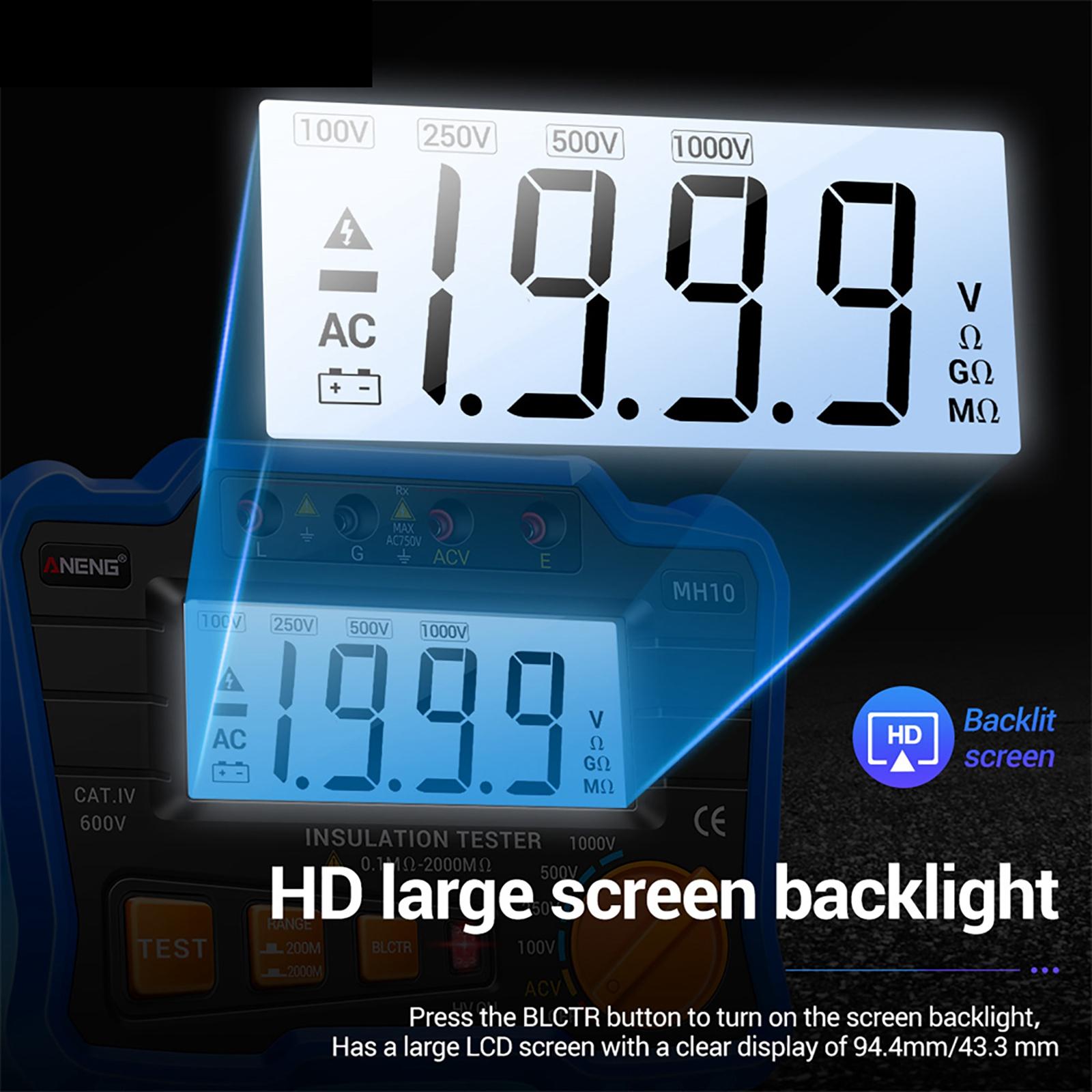 MH10 Megohmmeter Meter DC 100/250/500/1000V AC750V for Electrical Appliances blue