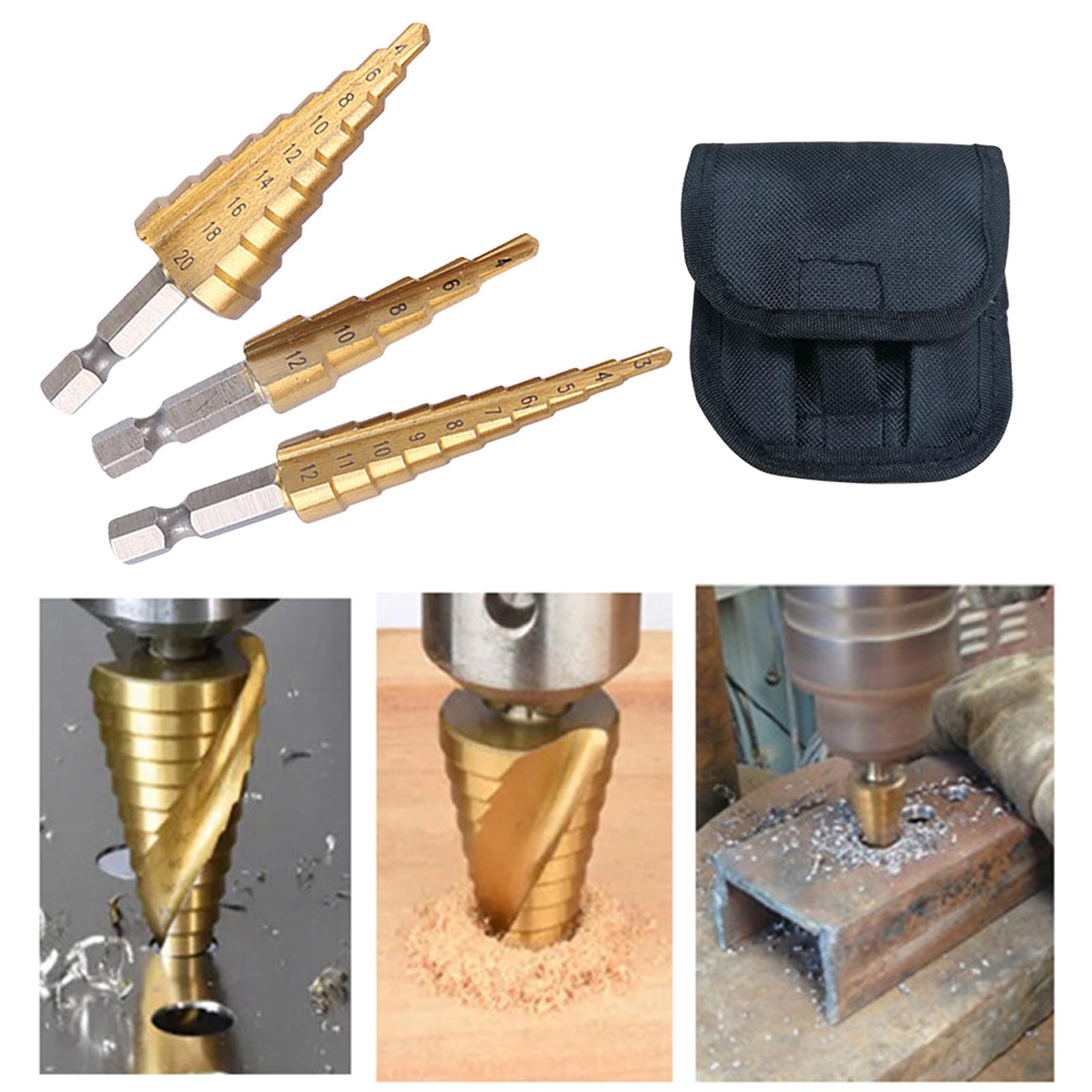 Drilling Step Drill Bit for Stainless Steel Metal 3pcs 3-12 4-12  4-20