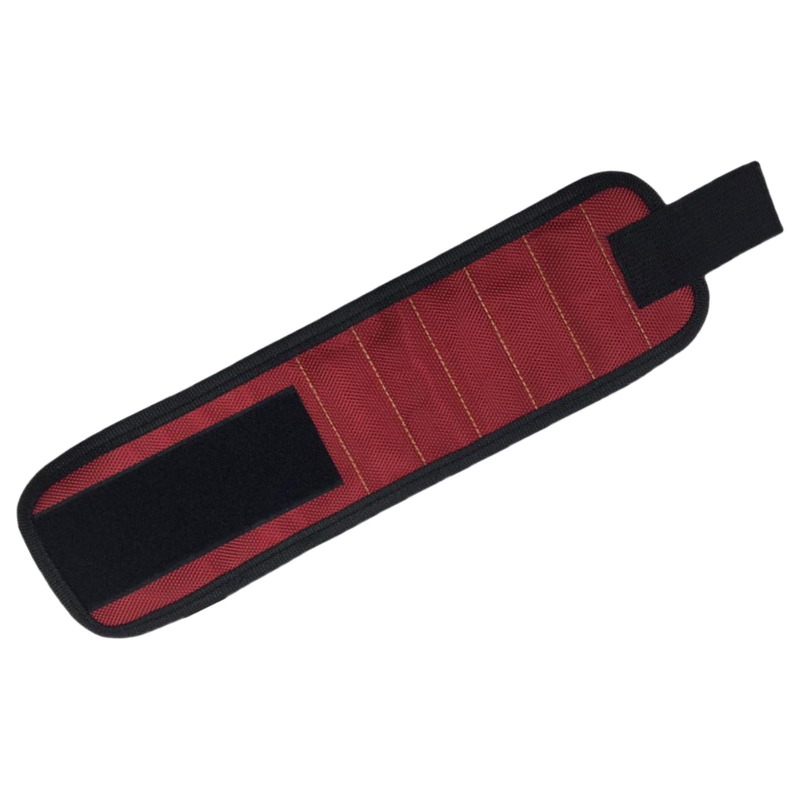 Magnetic Wristband Screw Nail Nut Bolt Drill Bit Organizer Storage Bag Red
