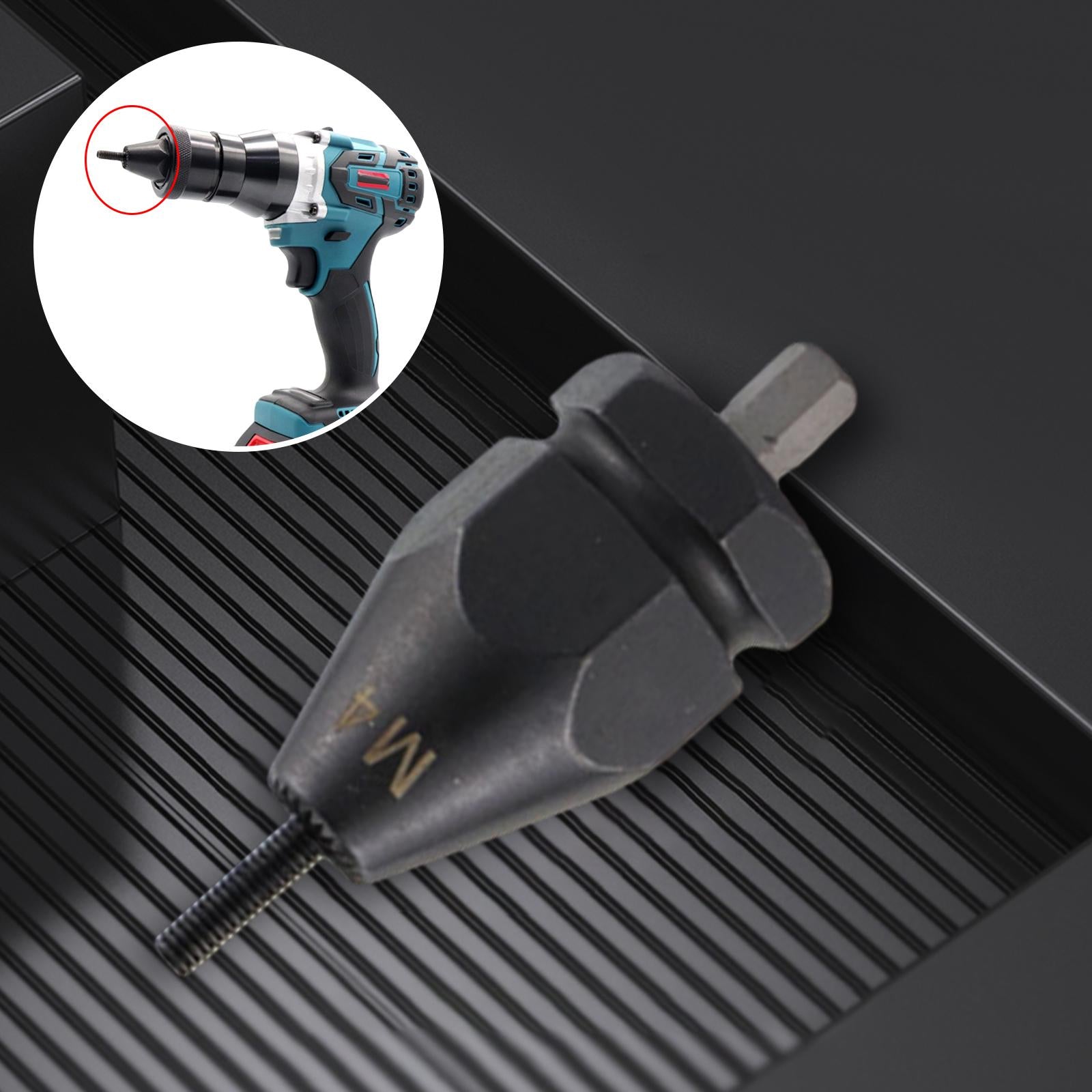 Electric Rivet Gun Adapter Converter M 3 to M 12 Nut Tool Kit M4