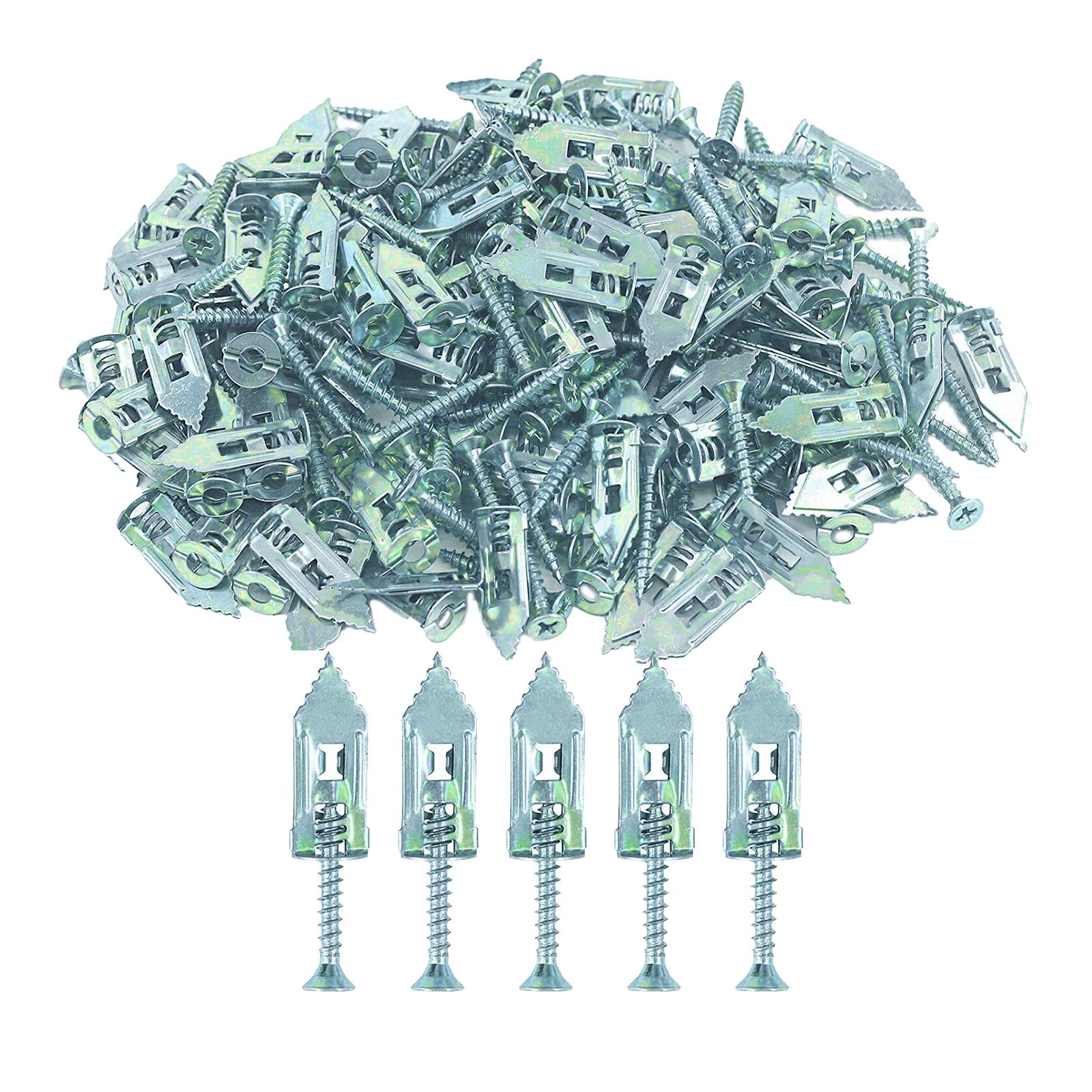 100x Drywall Self Drilling Anchors Screws Kit Easy Application for TV Bike 12x40mm Silver