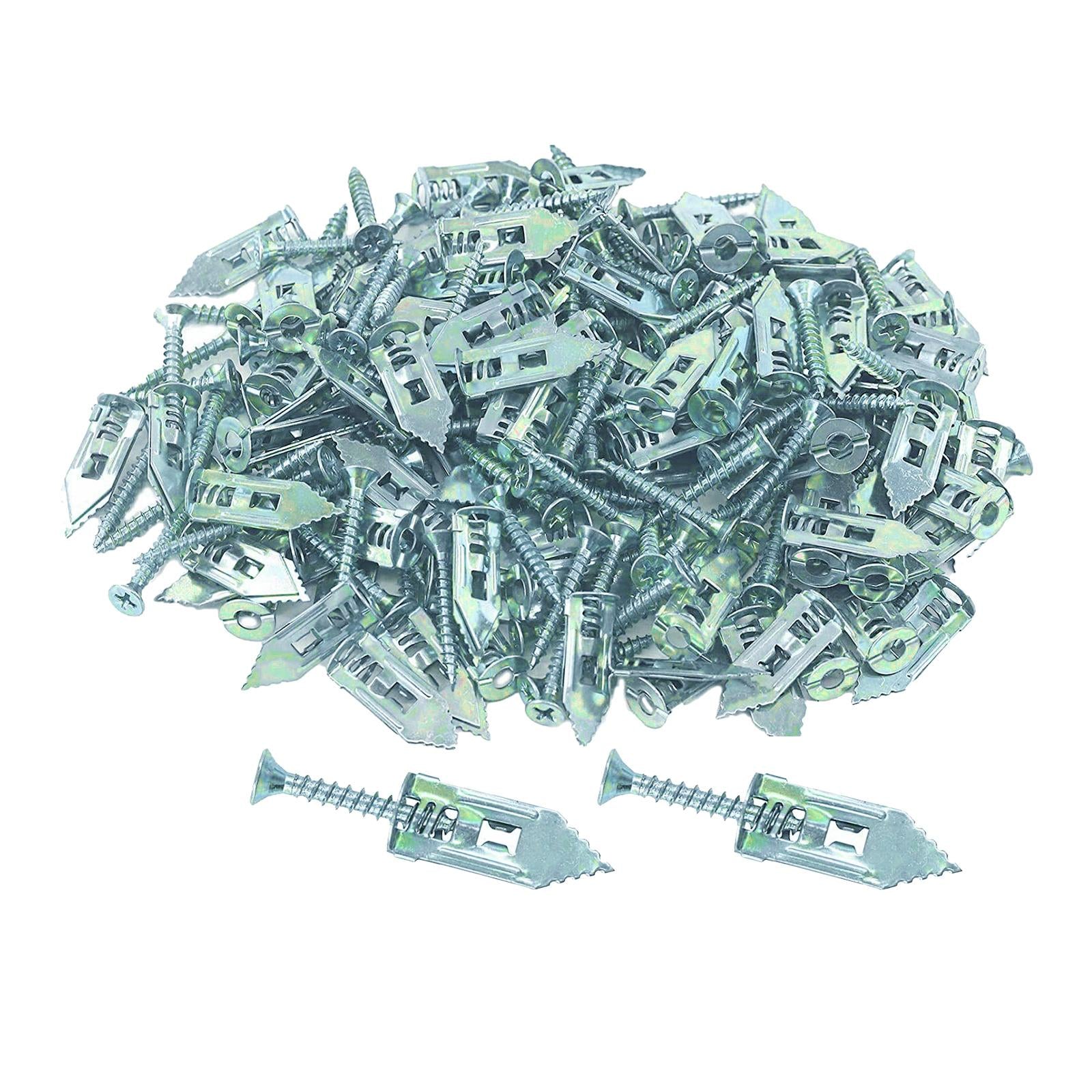 100x Drywall Self Drilling Anchors Screws Kit Easy Application for TV Bike 12x40mm Silver