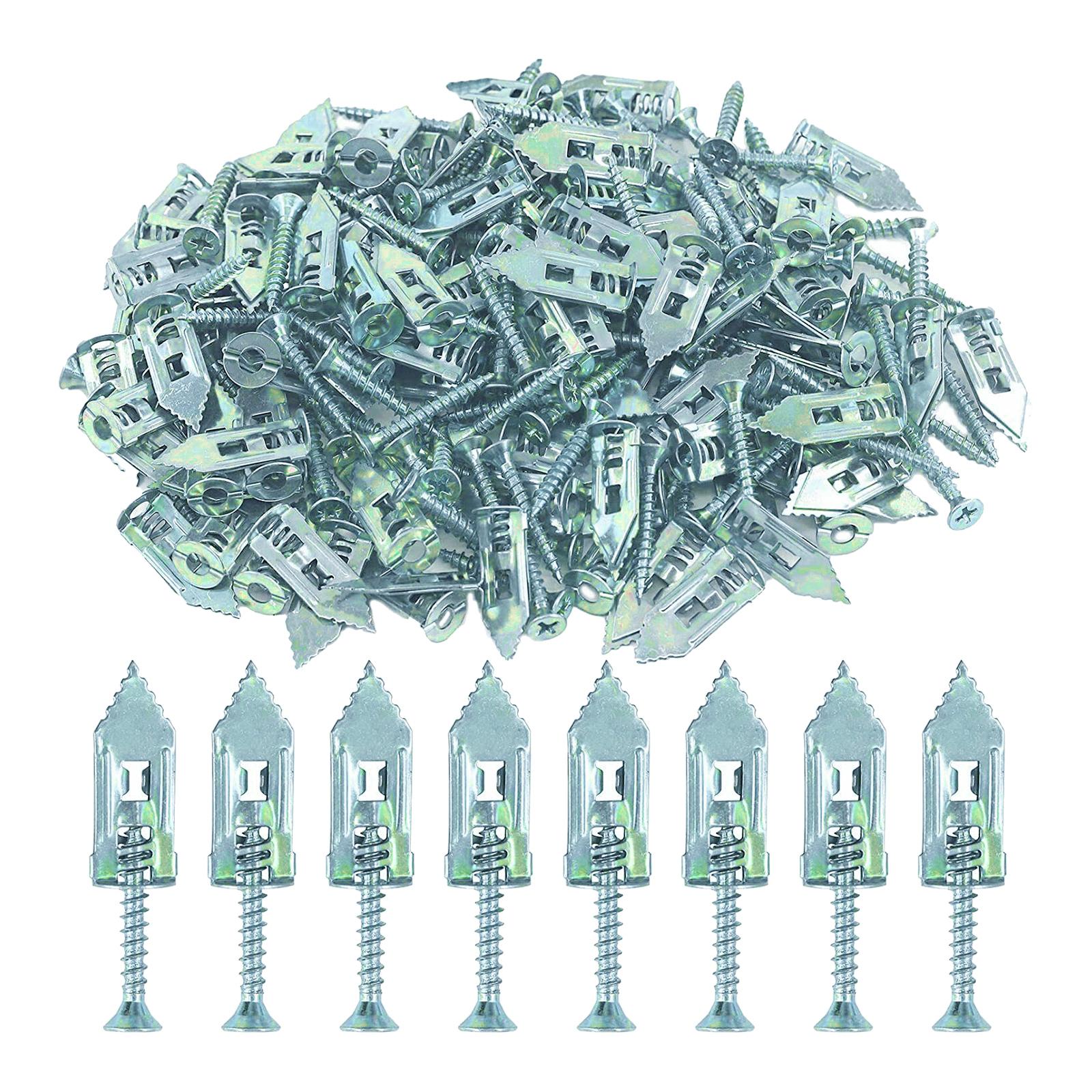 100x Drywall Self Drilling Anchors Screws Kit Easy Application for TV Bike 12x40mm Silver