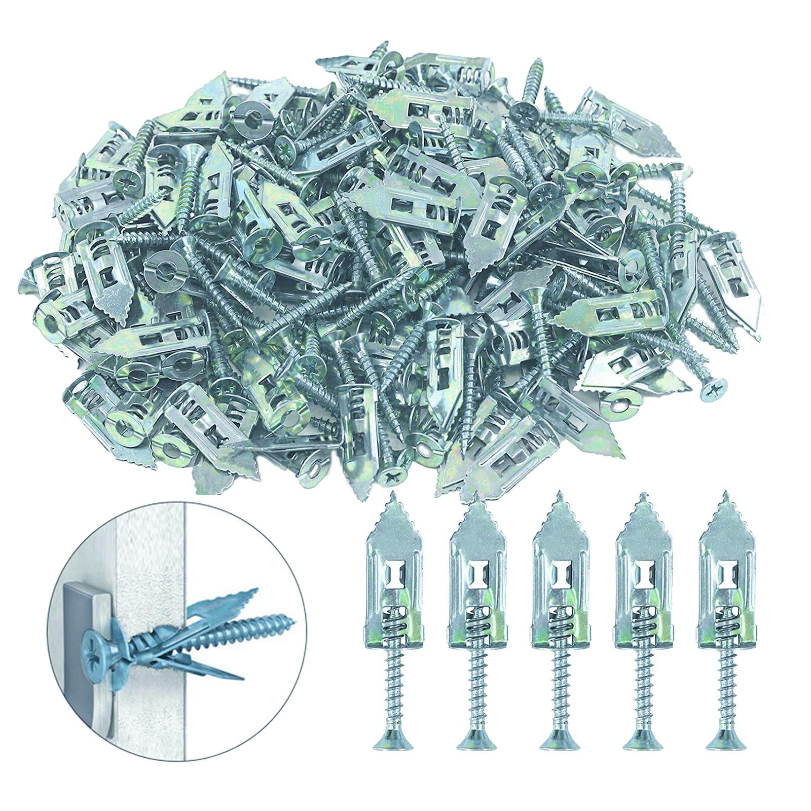 100x Drywall Self Drilling Anchors Screws Kit Easy Application for TV Bike 12x40mm Silver