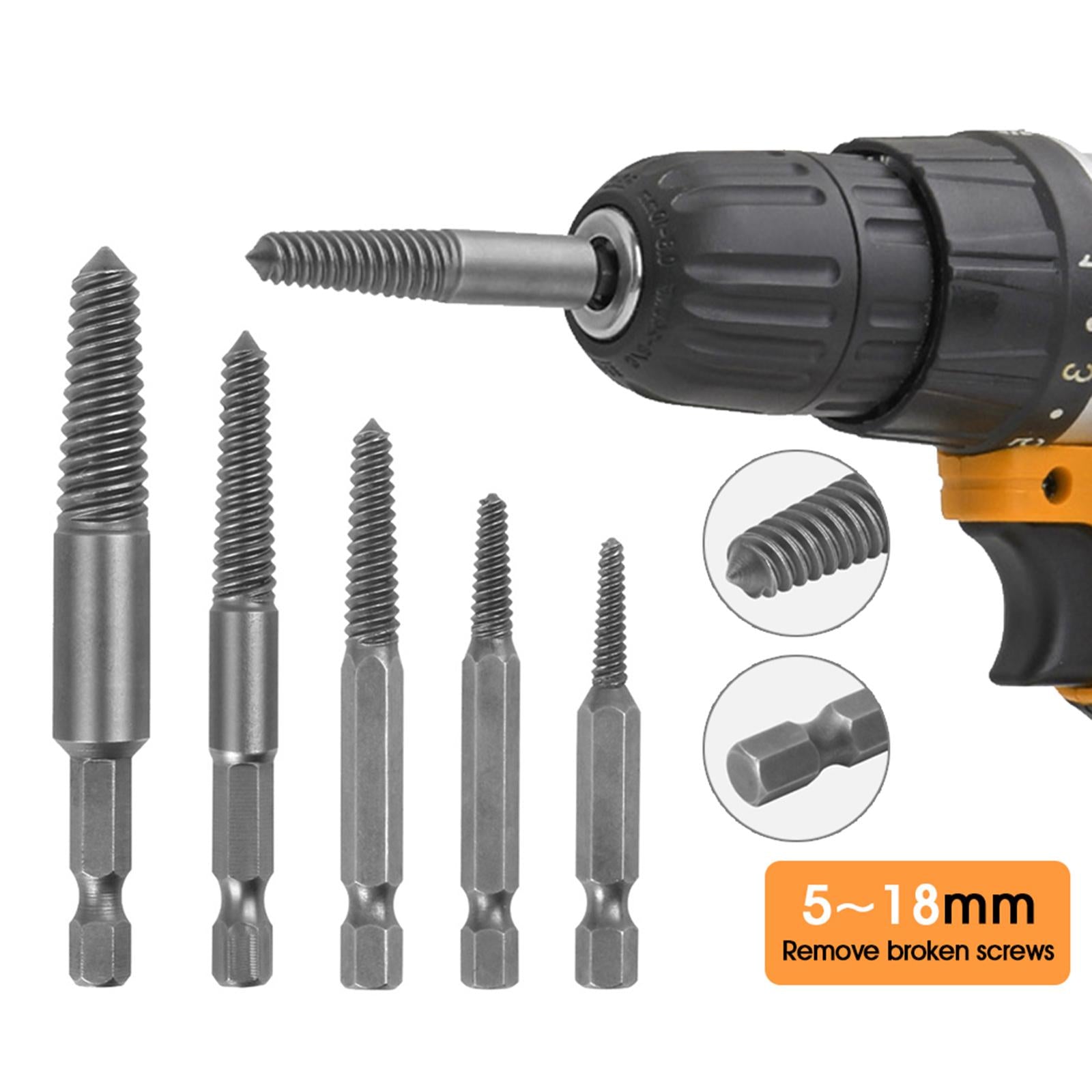 Damaged Screw Extractor Set 5x 6.35mm Shank for 5-18mm Screws Water Pipe