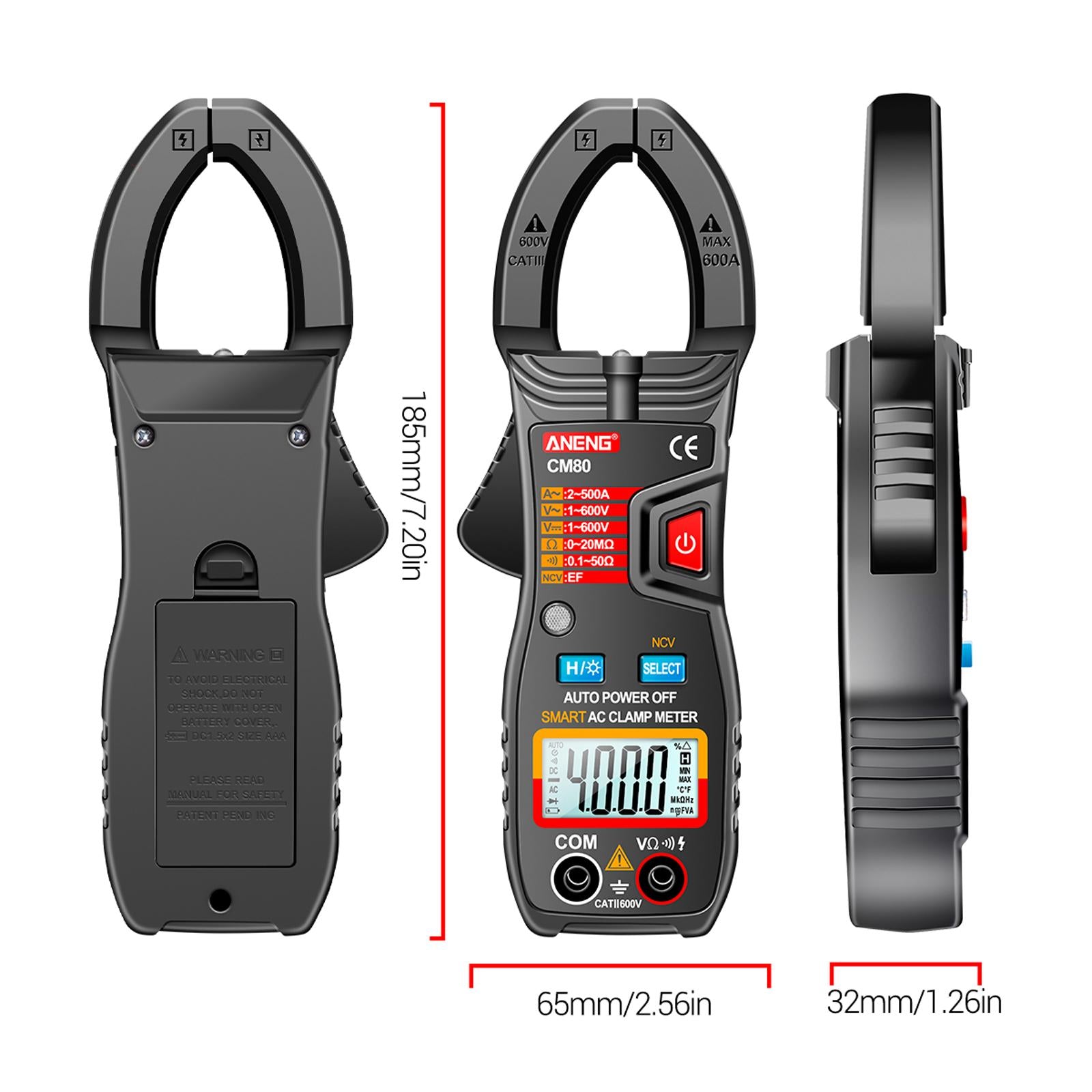 Professional Digital Clamp Meter Multimeter for Capacitance Diode Tester CM80 Black