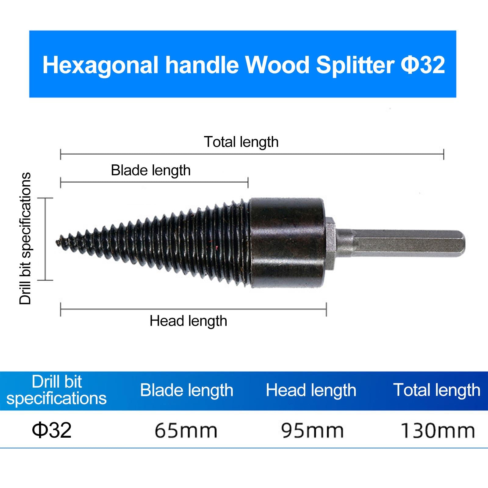 Firewood Drill Bit Timber Breaking Chopper Bits Reamer Woodworking Tools 32mm Hex Shaft