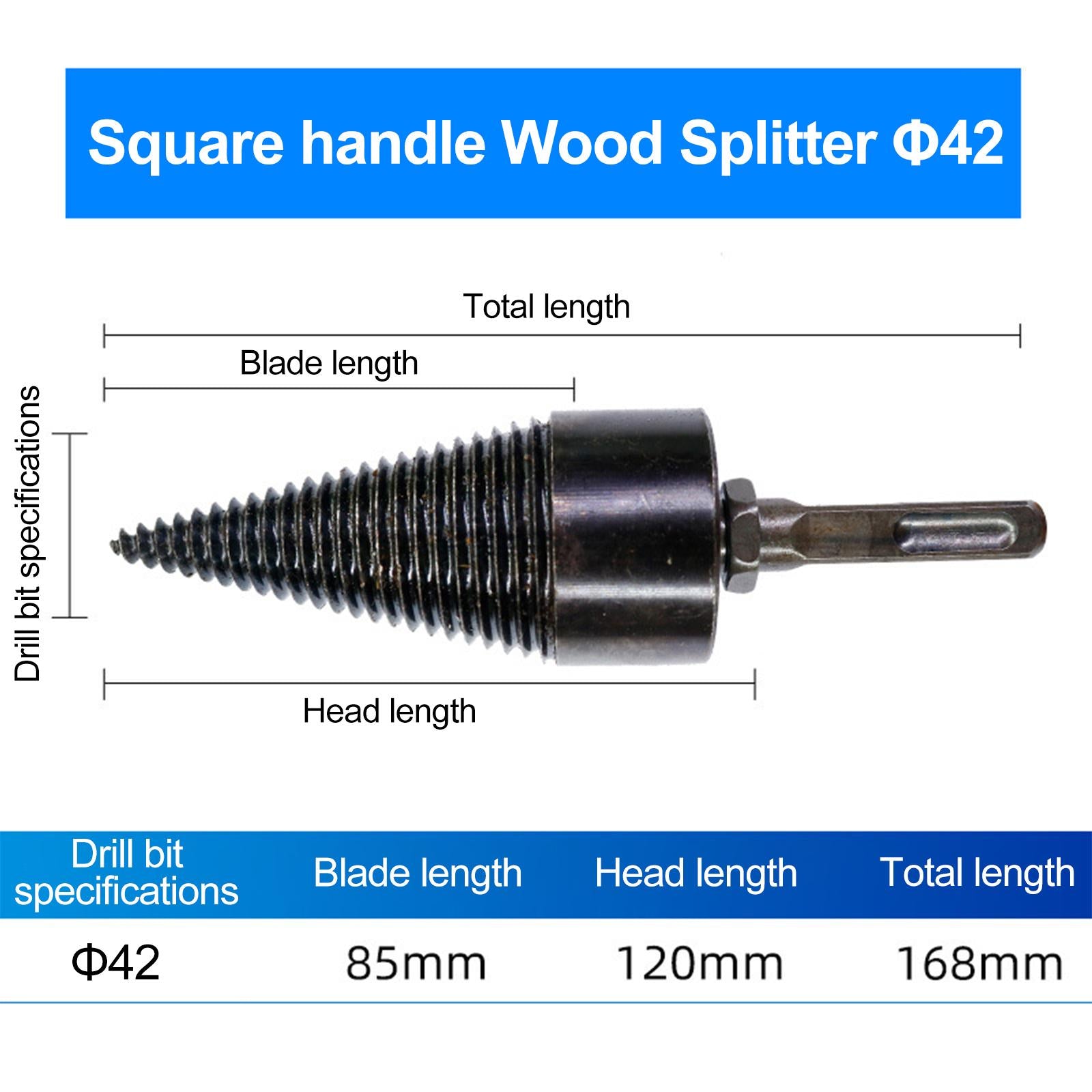 Firewood Drill Bit Timber Breaking Chopper Bits Reamer Woodworking Tools 42mm Square Shaft