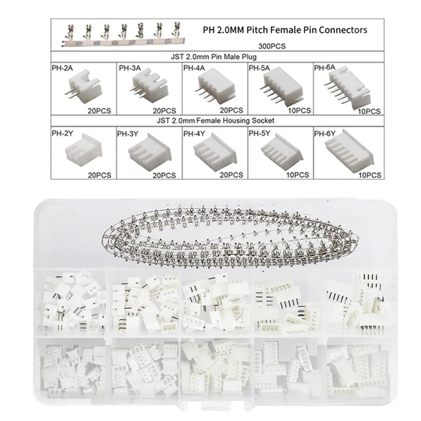 460 Pieces Jst Connector Kit Assortment for Motorcycle, Bike, Car, Boats PH2.0