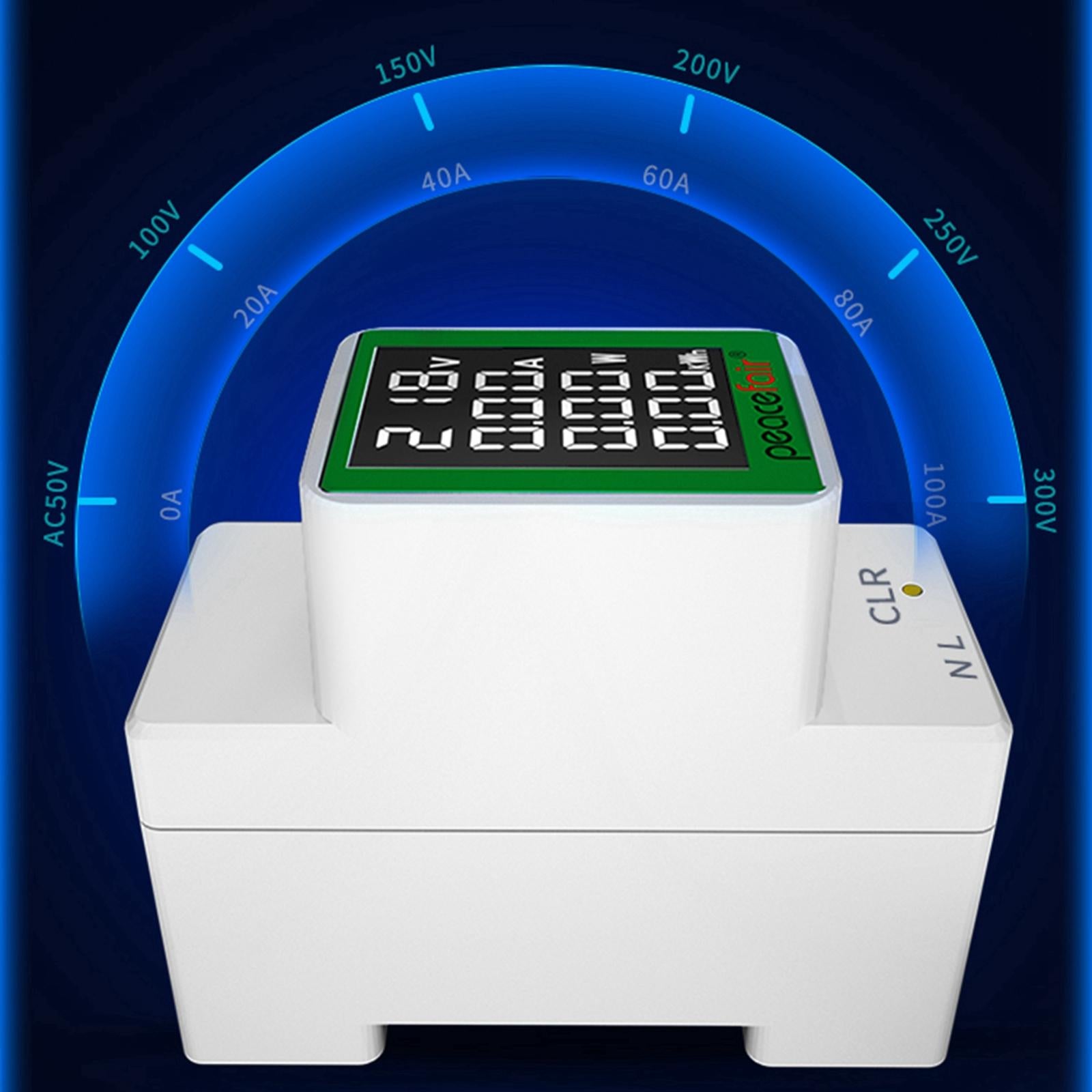 Din Rail Wattmeter Ammeter Voltmeter Amp Watt Power Meter LCD Screen 0-100A