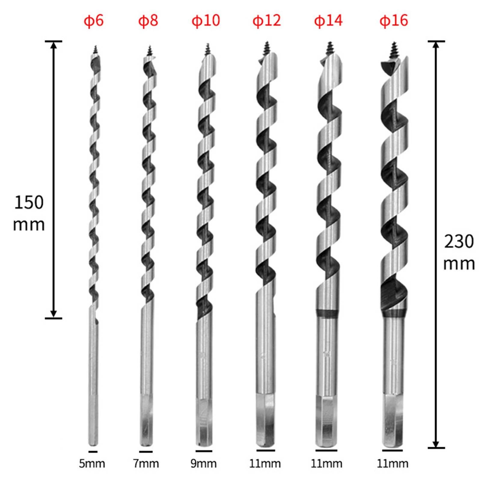 6 Pieces Auger Drill Bit 230mm for Metal Iron Wood Resin Beads Jewelry