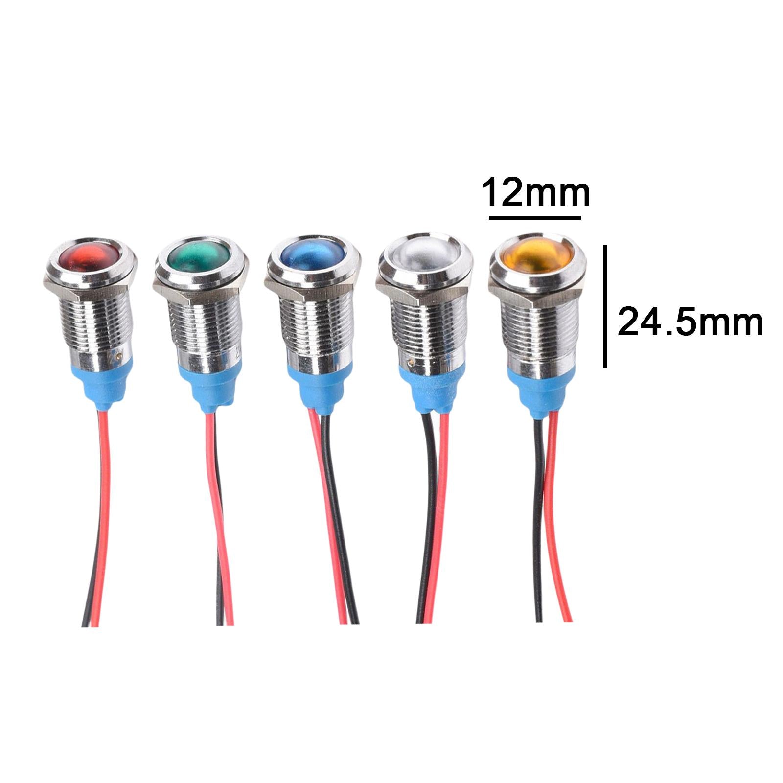5x LED Metal Indicator Waterproof 3-220V with Wire for Boat Motorcycle Car 10mm