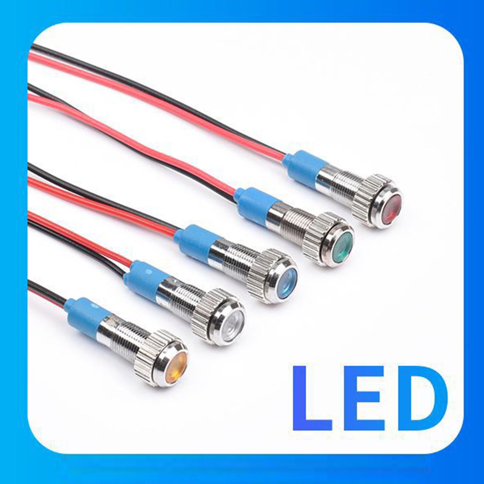 5x LED Metal Indicator Waterproof 3-220V with Wire for Boat Motorcycle Car 10mm