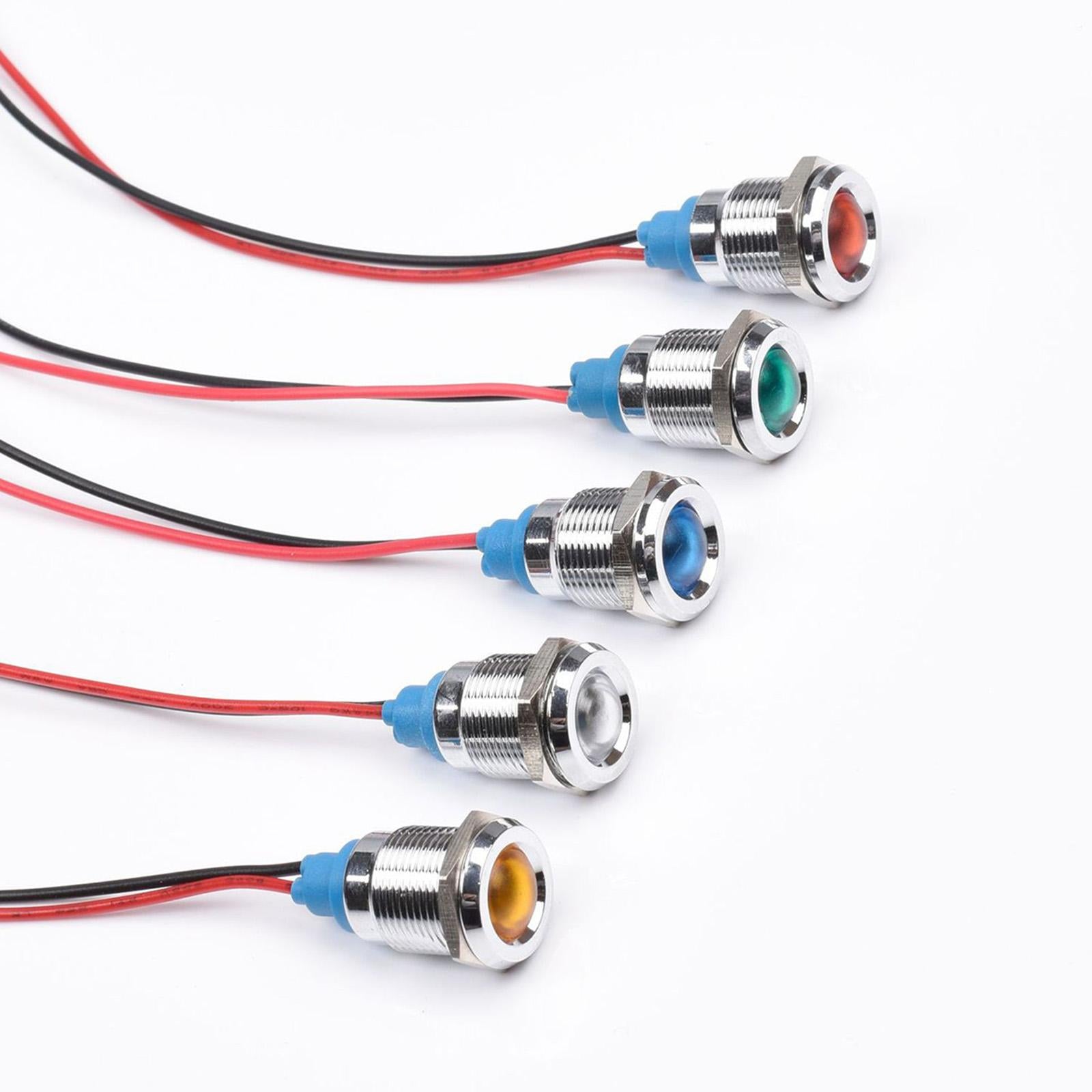 5x LED Metal Indicator Waterproof 3-220V with Wire for Boat Motorcycle Car 10mm
