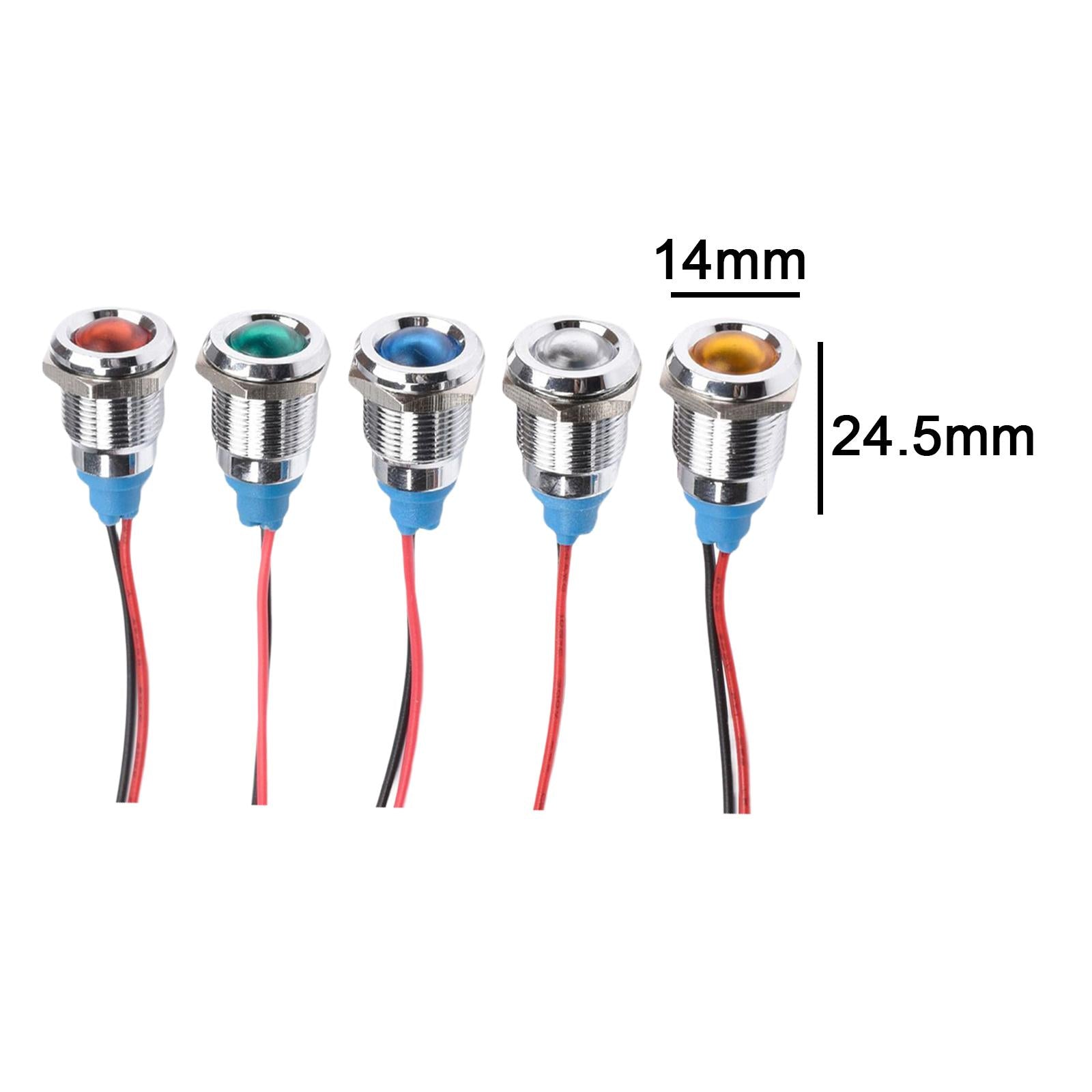 5x LED Metal Indicator Waterproof 3-220V with Wire for Boat Motorcycle Car 12mm