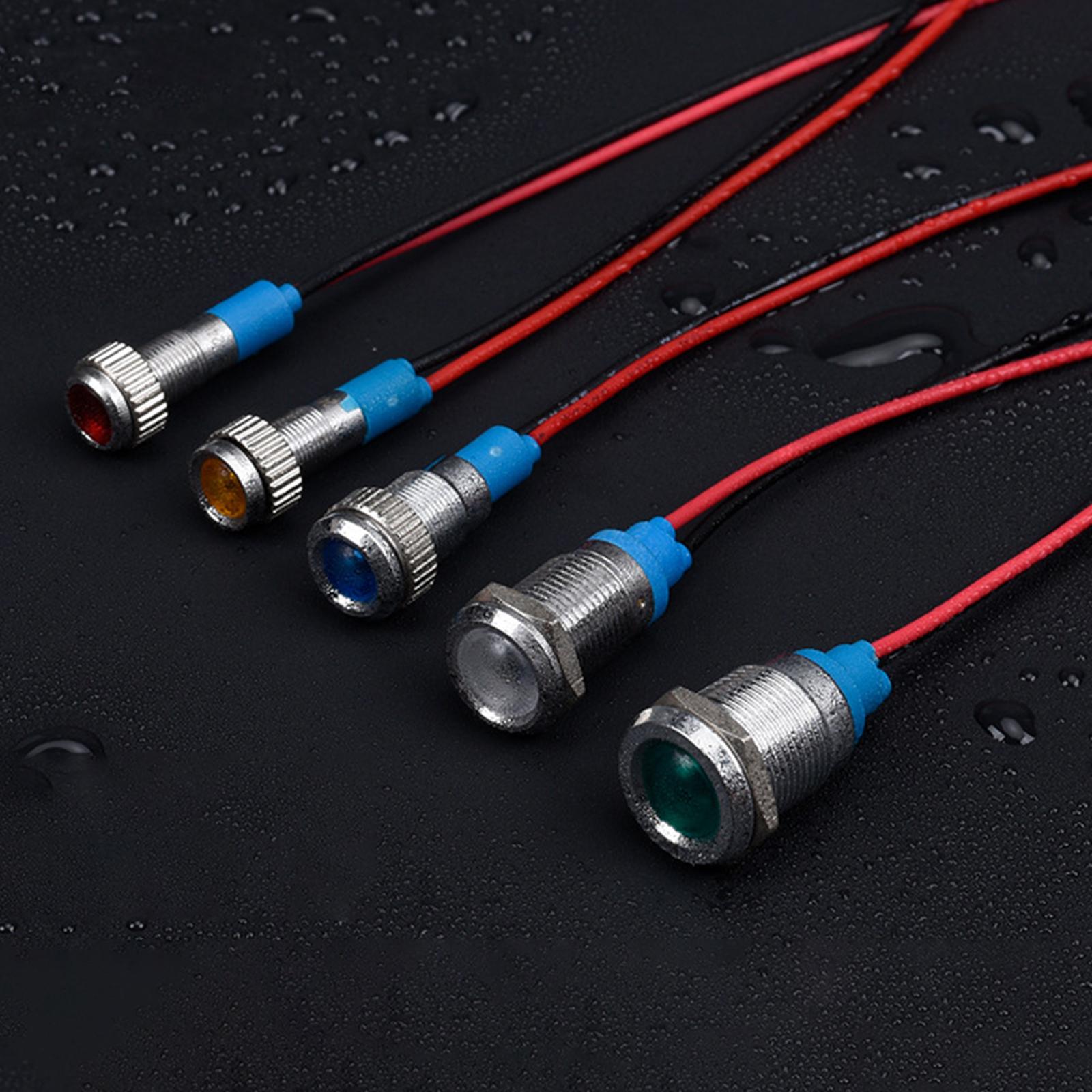 5x LED Metal Indicator Waterproof 3-220V with Wire for Boat Motorcycle Car 12mm