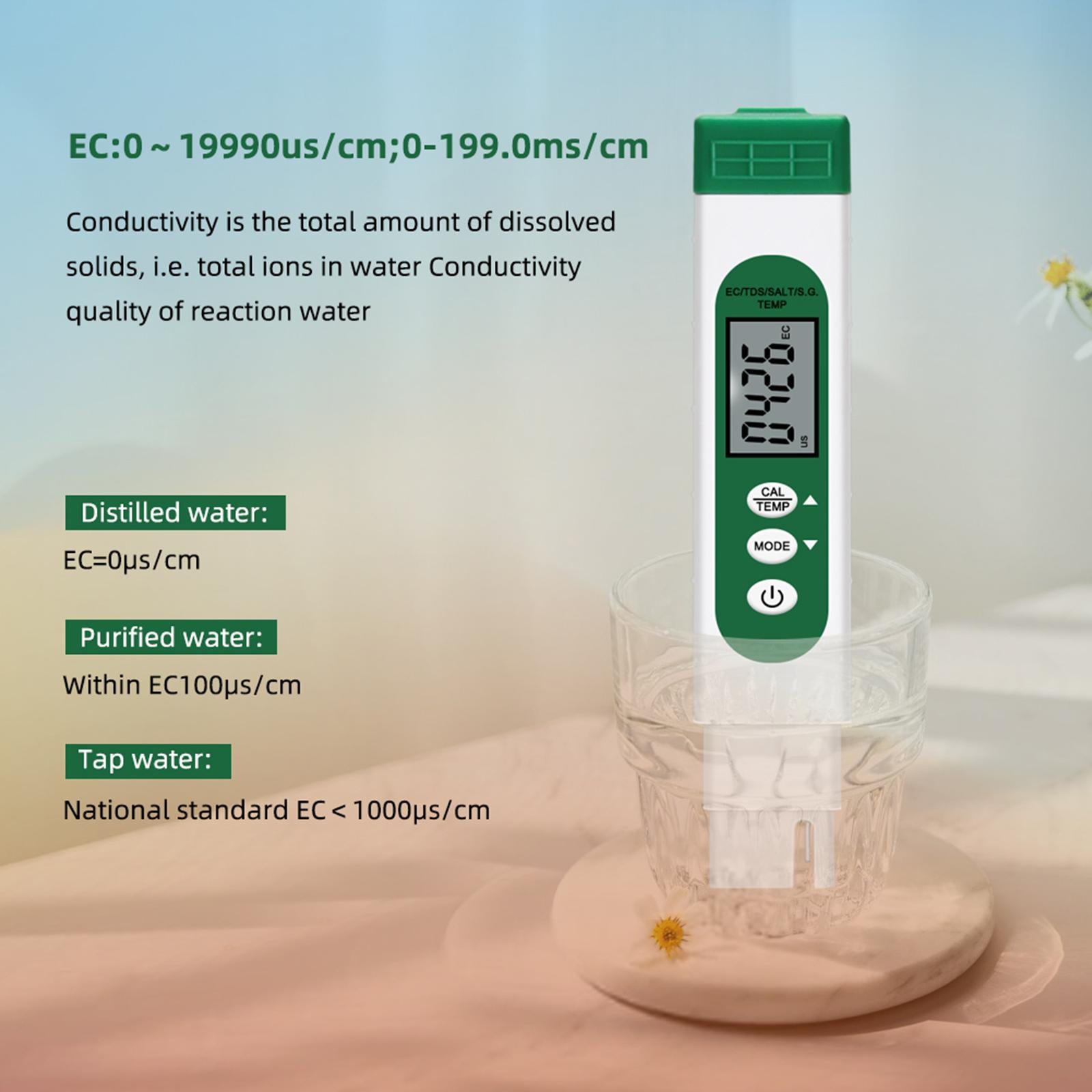 5 in 1 Digital Water Quality Tester 0-9990 ppm for Saltwater Hydroponics
