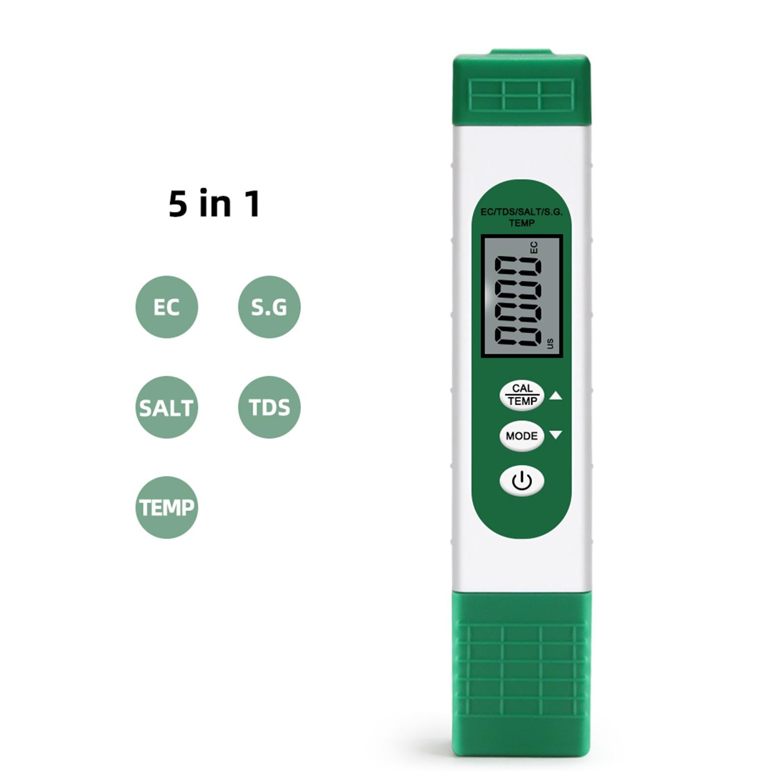5 in 1 Digital Water Quality Tester 0-9990 ppm for Saltwater Hydroponics