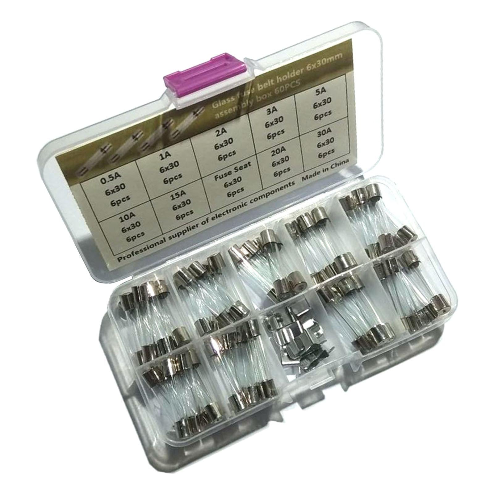 60 Pieces Glass Tube Fuses 2A 0.5A for Electronic Industry