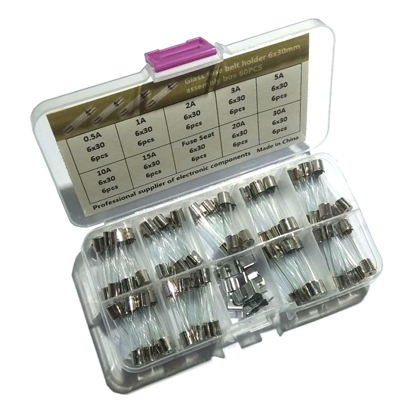 60 Pieces Glass Tube Fuses 2A 0.5A for Electronic Industry