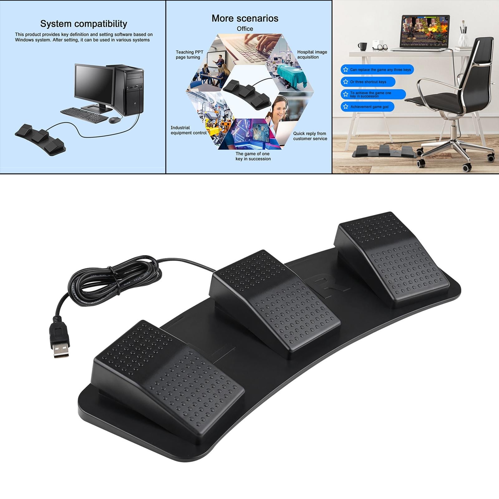 Upgraded USB Three Foot Switch PC Game Foot Pedal for Gaming Equipment