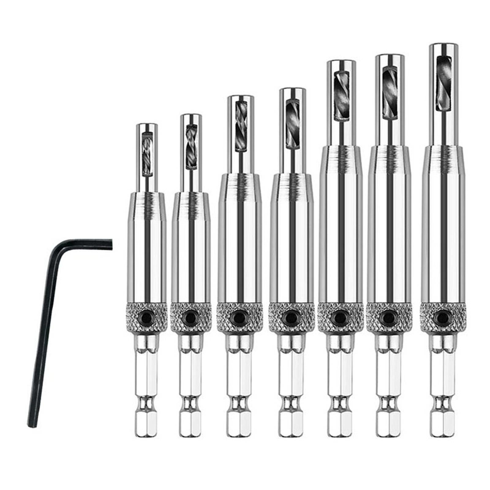 7x Self Centering Door Lock Cabinet Hinge Drill Bit Set Pilot Tool Silver