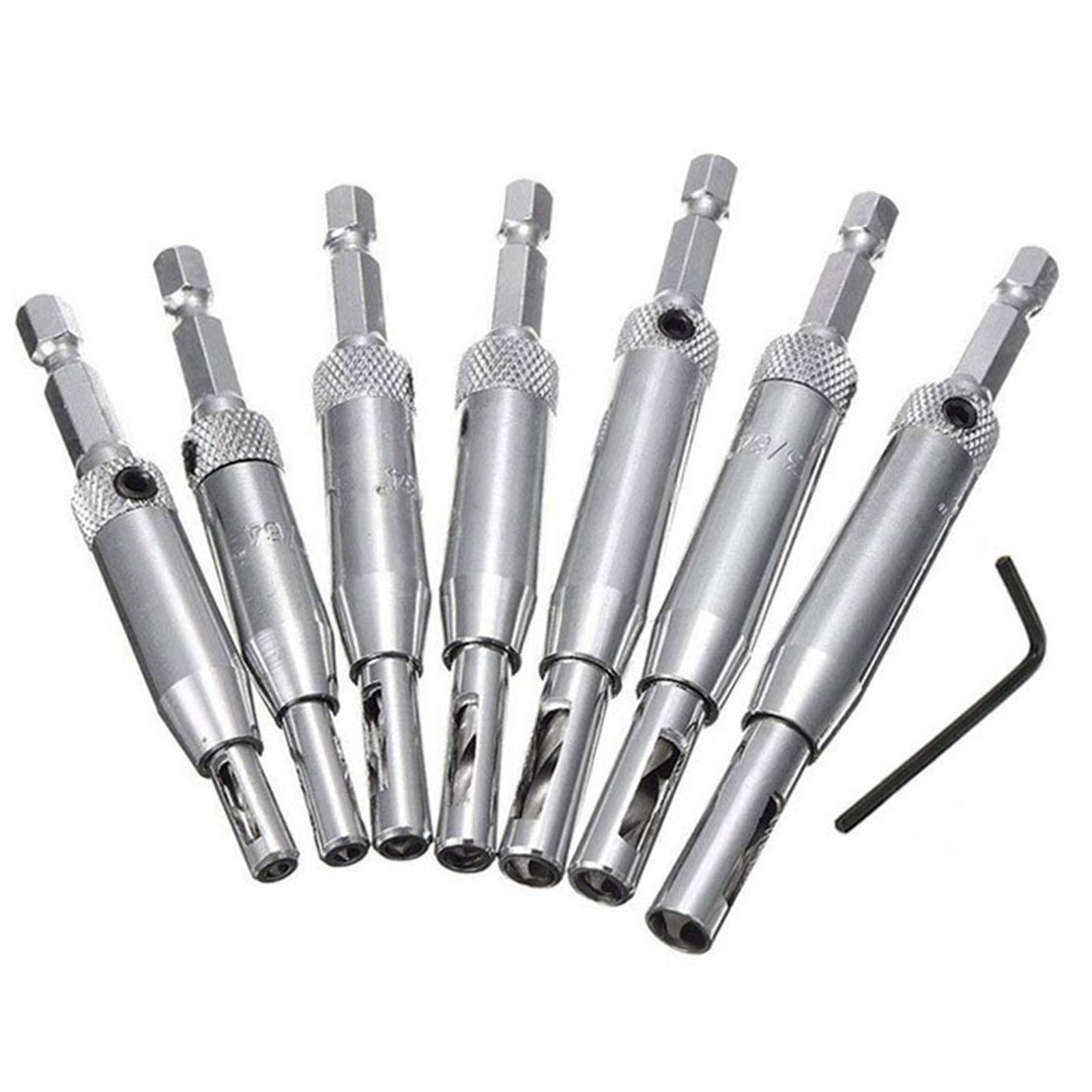 7x Self Centering Door Lock Cabinet Hinge Drill Bit Set Pilot Tool Silver