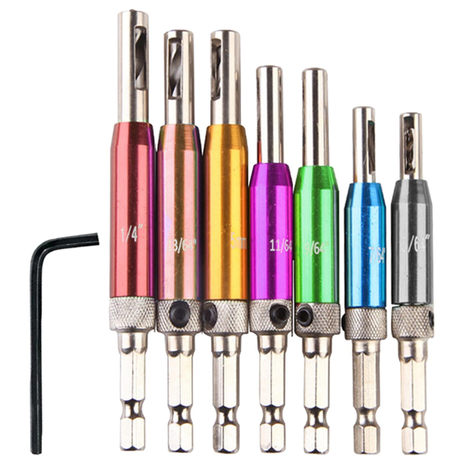 7x Self Centering Door Lock Cabinet Hinge Drill Bit Set Pilot Tool Colorful