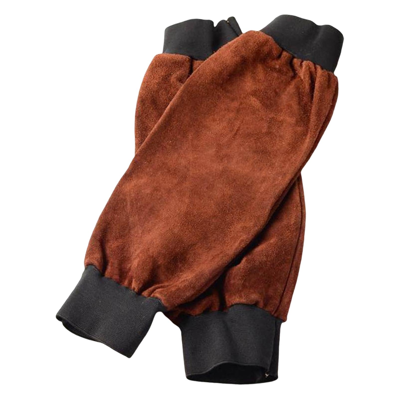Welding Sleeves with Elastic Cuff Heat Resistant Artificial Leather Brown