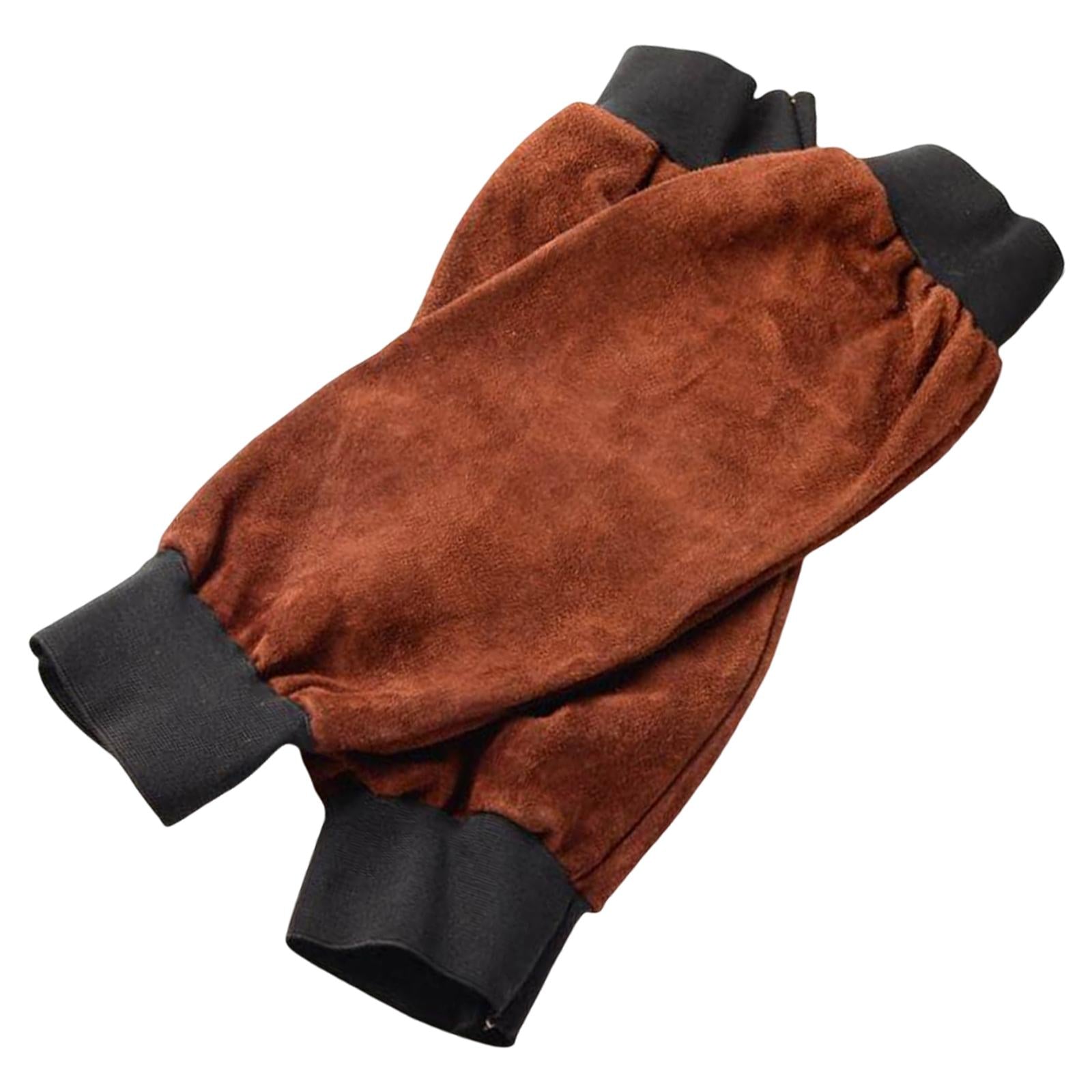 Welding Sleeves with Elastic Cuff Heat Resistant Artificial Leather Brown