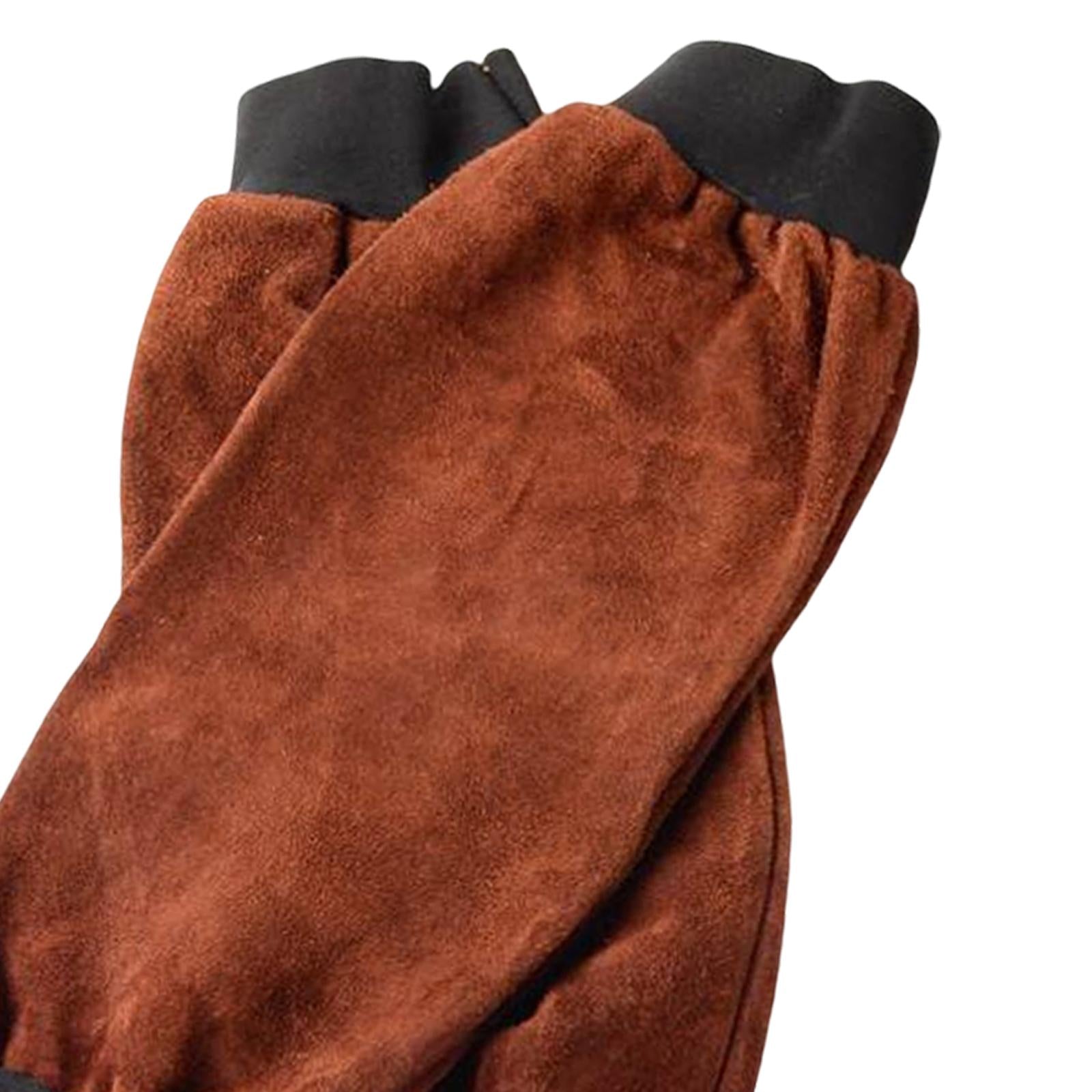 Welding Sleeves with Elastic Cuff Heat Resistant Artificial Leather Brown