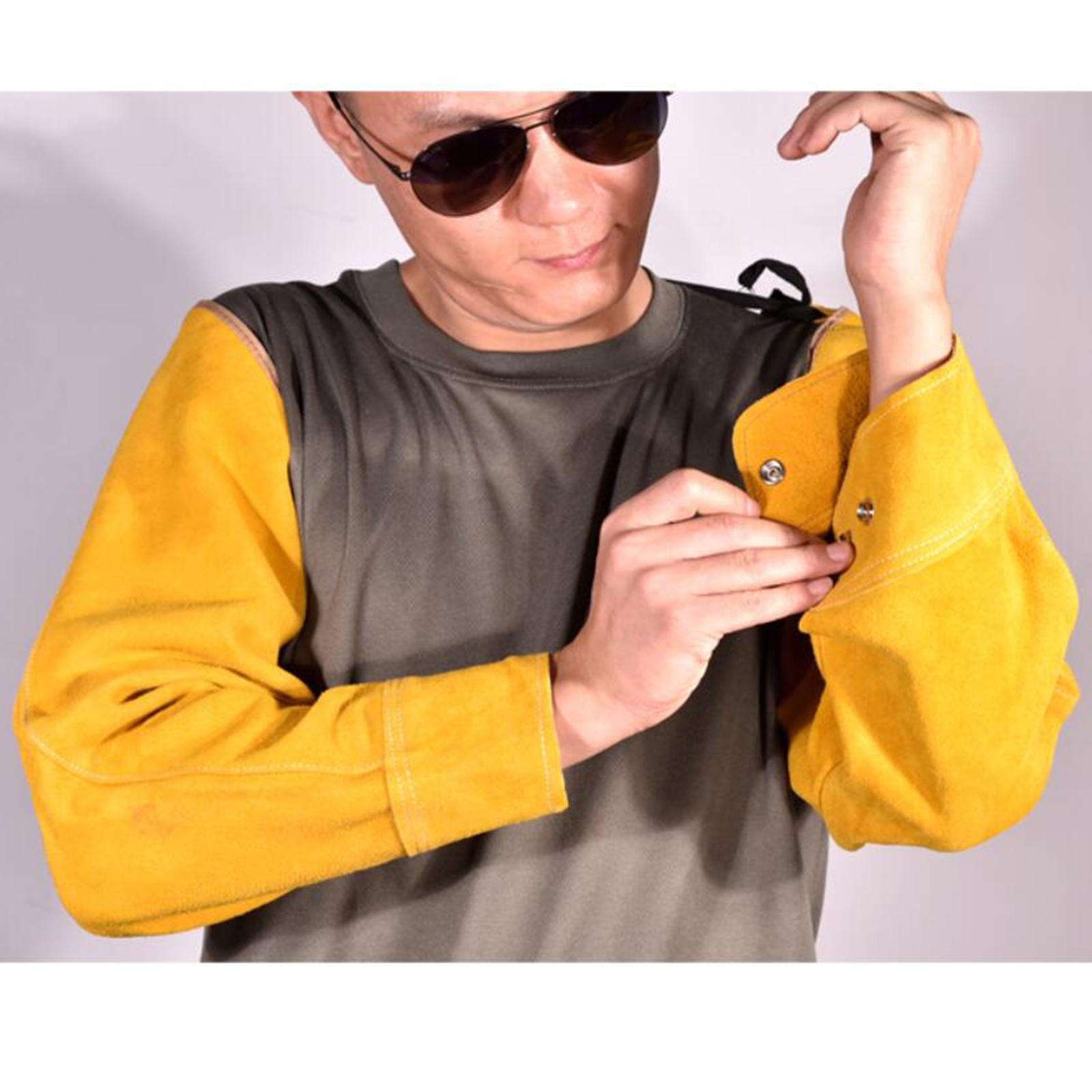 Electric Welding Sleeves Heat Resistant W/ Elastic Cuff Protective Sleeves yellow