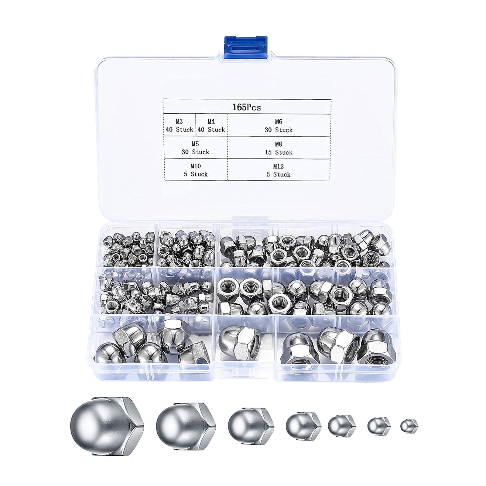 165 Pieces Hexagonal Acorn Nuts with Storage Box for Indoor and Outdoor